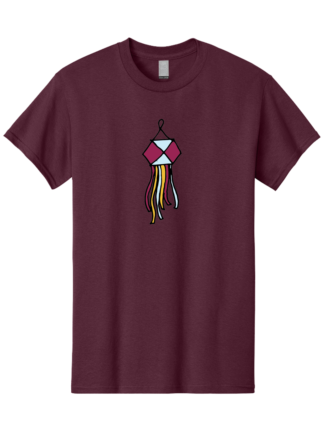 Windchime Men'S Graphic Tee, 100% Cotton, Comfortable Casual Summer Wear, Machine Washable, Hanging Decoration, Wind Chime, Colorful Tassels, Maroon And White, Yellow And White, Decorative Art, Flowing Ribbons, Festive Decor, Celebratory Theme Aab166 25