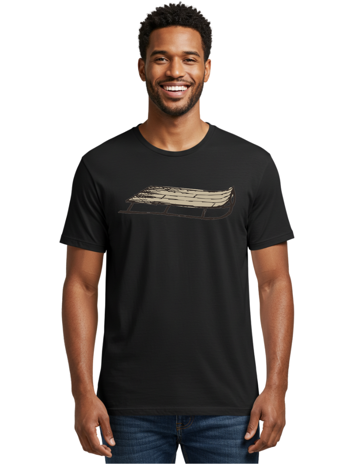 Wooden-Sled Men'S Graphic Tee, 100% Cotton, Comfortable Casual Summer Wear, Machine Washable, Vintage Sled, Wooden Slats, Metal Runners, Winter Fun, Outdoor Play, Cartoon Style, Simple Design, Nostalgic Feel, Retro Illustration, Aab174 2