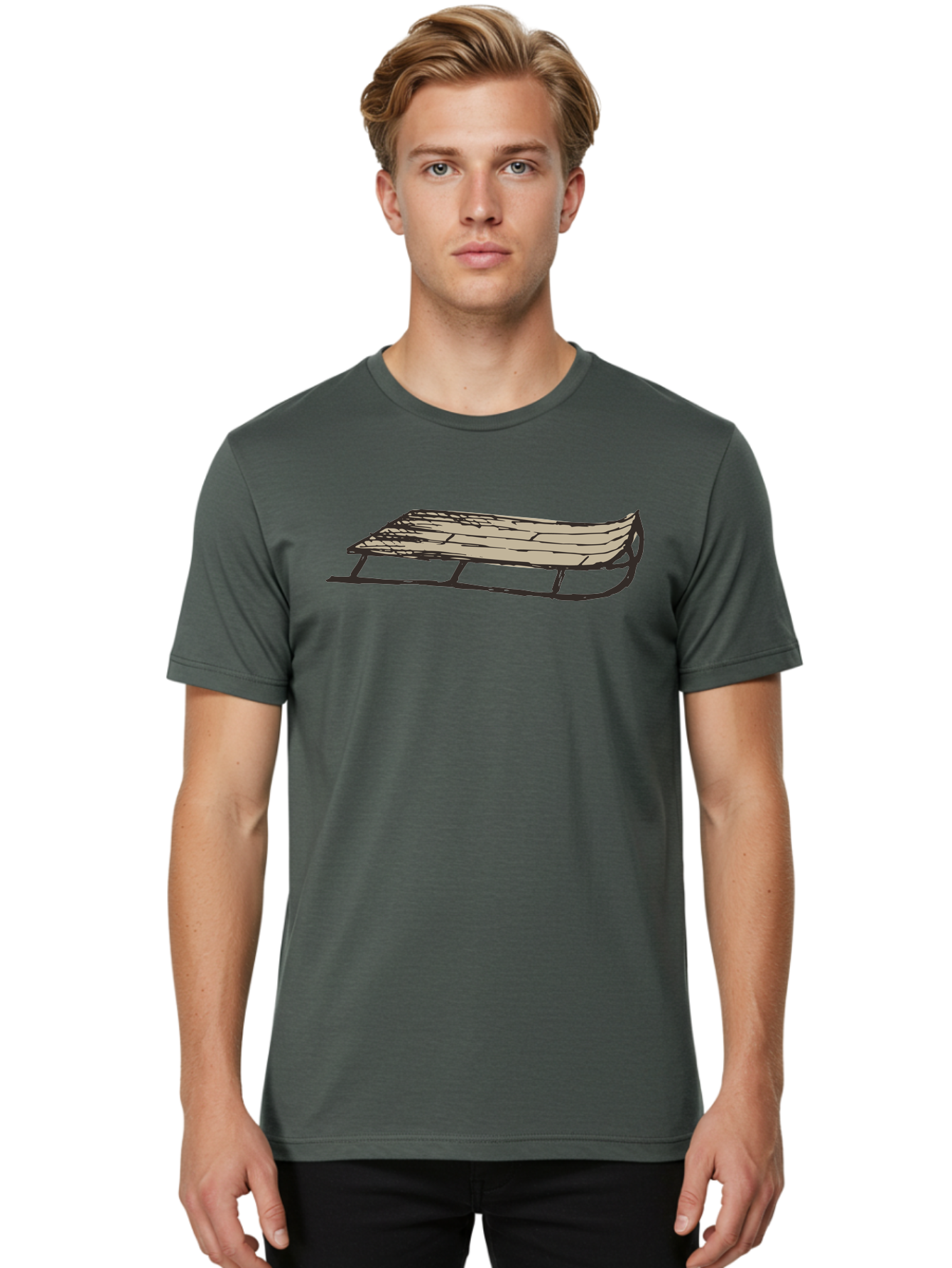 Wooden-Sled Men'S Graphic Tee, 100% Cotton, Comfortable Casual Summer Wear, Machine Washable, Vintage Sled, Wooden Slats, Metal Runners, Winter Fun, Outdoor Play, Cartoon Style, Simple Design, Nostalgic Feel, Retro Illustration, Aab174 26