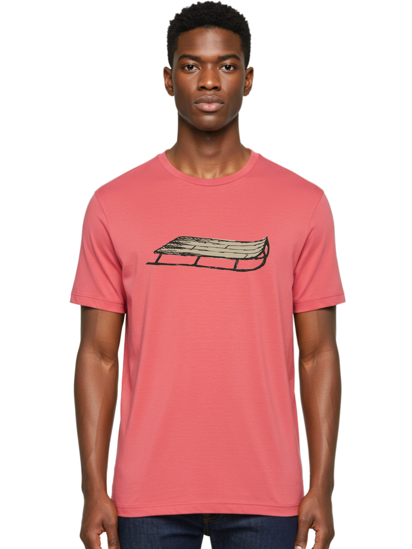 Wooden-Sled Men'S Graphic Tee, 100% Cotton, Comfortable Casual Summer Wear, Machine Washable, Vintage Sled, Wooden Slats, Metal Runners, Winter Fun, Outdoor Play, Cartoon Style, Simple Design, Nostalgic Feel, Retro Illustration, Aab174 8