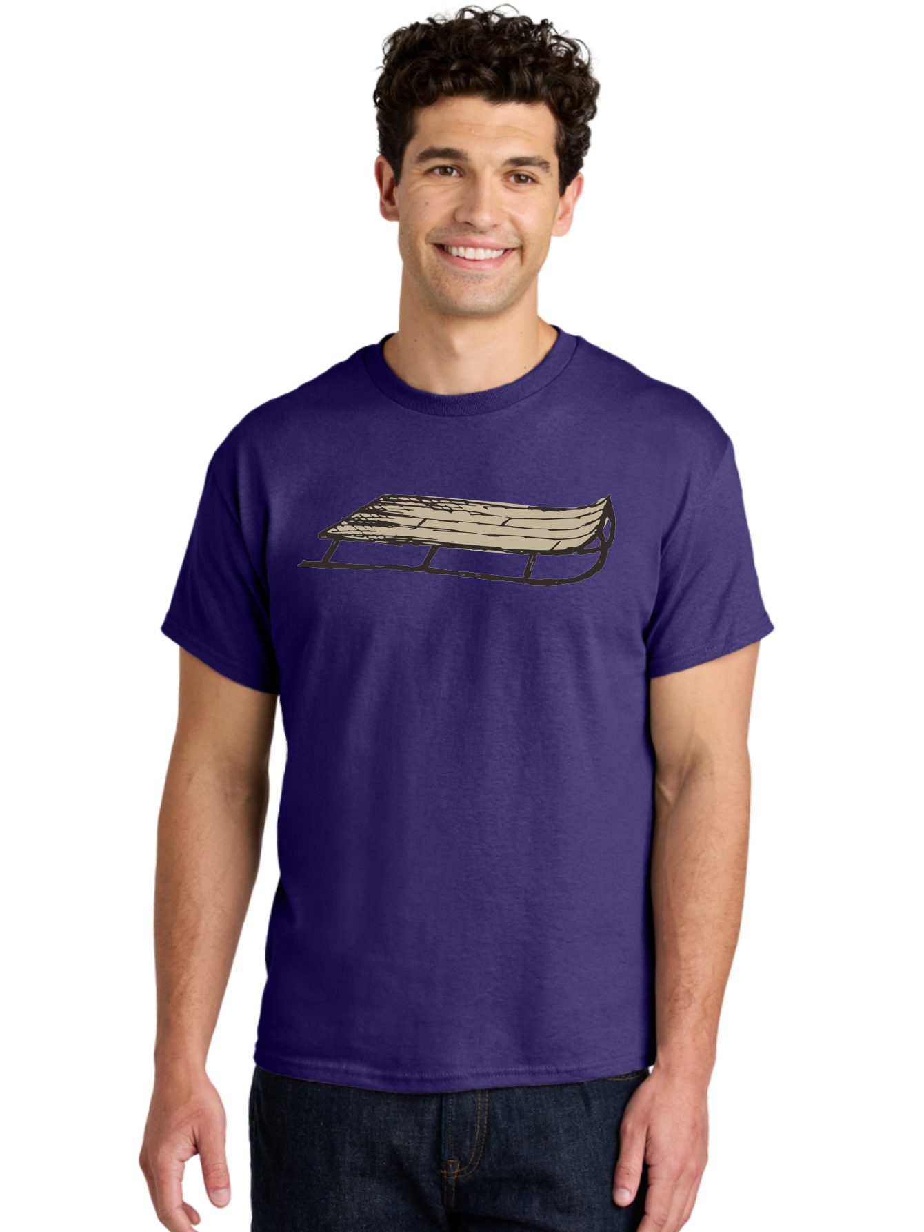 Wooden-Sled Men'S Graphic Tee, 100% Cotton, Comfortable Casual Summer Wear, Machine Washable, Vintage Sled, Wooden Slats, Metal Runners, Winter Fun, Outdoor Play, Cartoon Style, Simple Design, Nostalgic Feel, Retro Illustration, Aab174 22