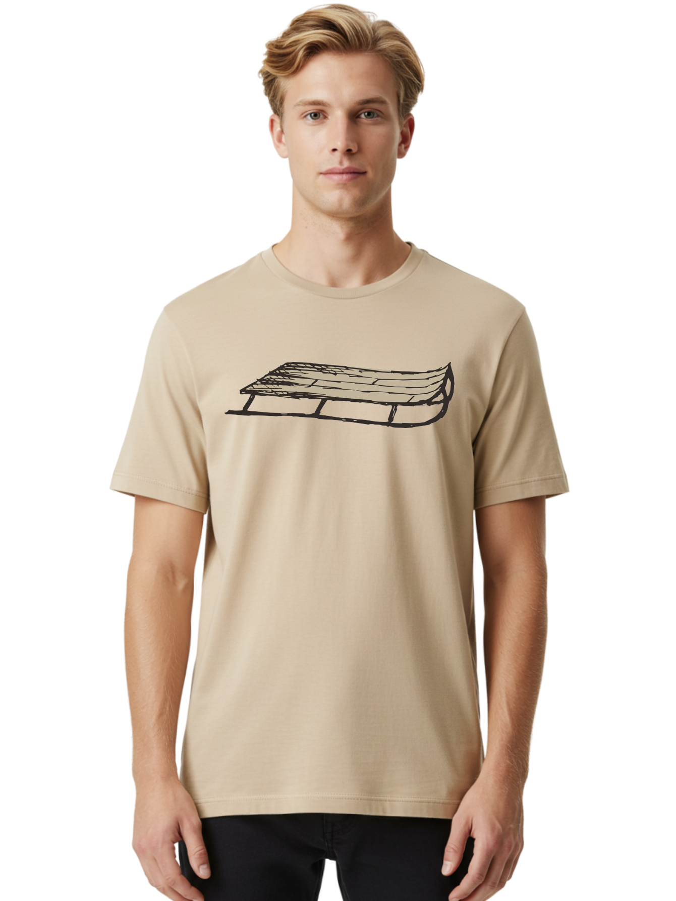 Wooden-Sled Men'S Graphic Tee, 100% Cotton, Comfortable Casual Summer Wear, Machine Washable, Vintage Sled, Wooden Slats, Metal Runners, Winter Fun, Outdoor Play, Cartoon Style, Simple Design, Nostalgic Feel, Retro Illustration, Aab174 12