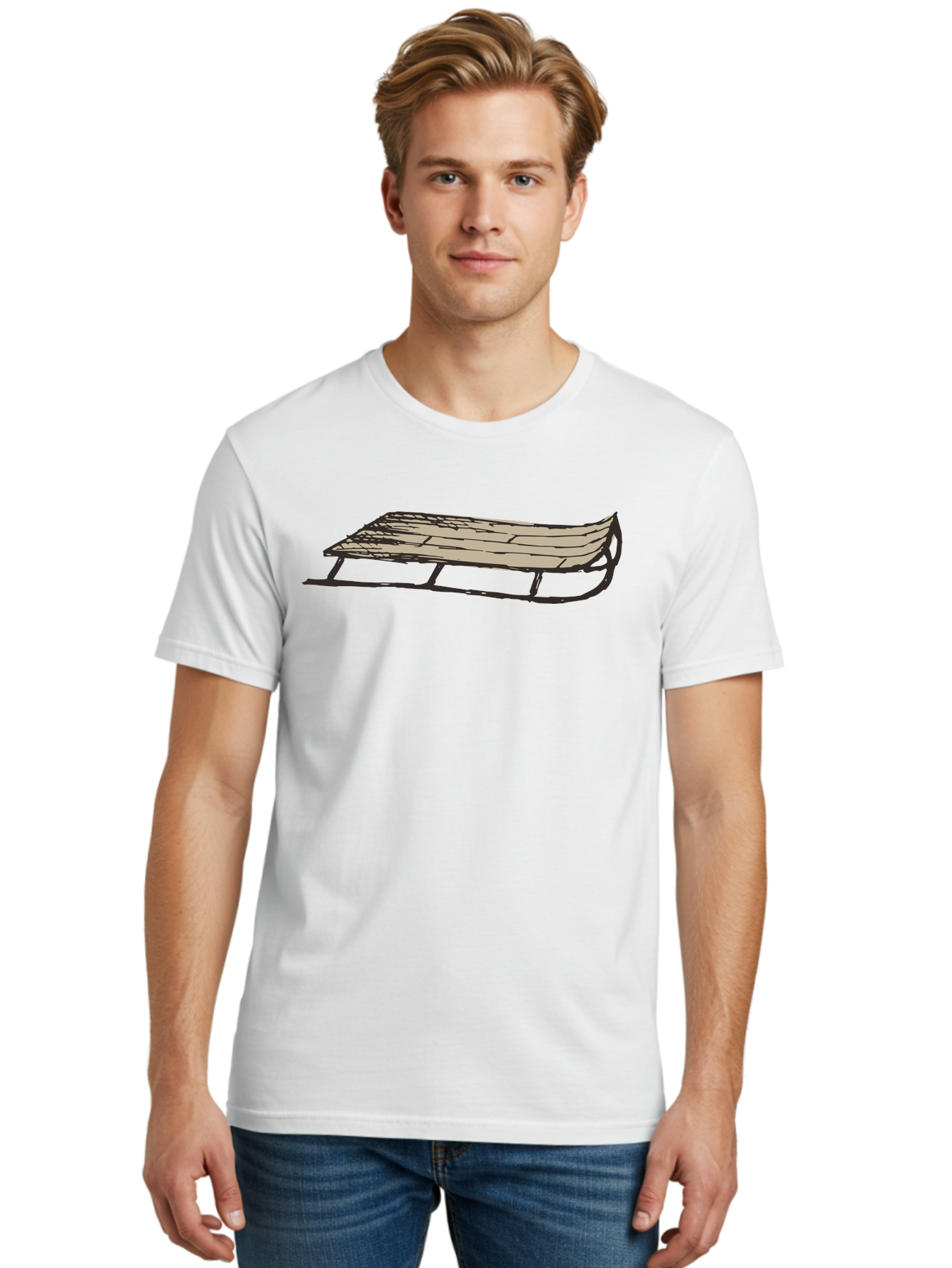Wooden-Sled Men'S Graphic Tee, 100% Cotton, Comfortable Casual Summer Wear, Machine Washable, Vintage Sled, Wooden Slats, Metal Runners, Winter Fun, Outdoor Play, Cartoon Style, Simple Design, Nostalgic Feel, Retro Illustration, Aab174 10