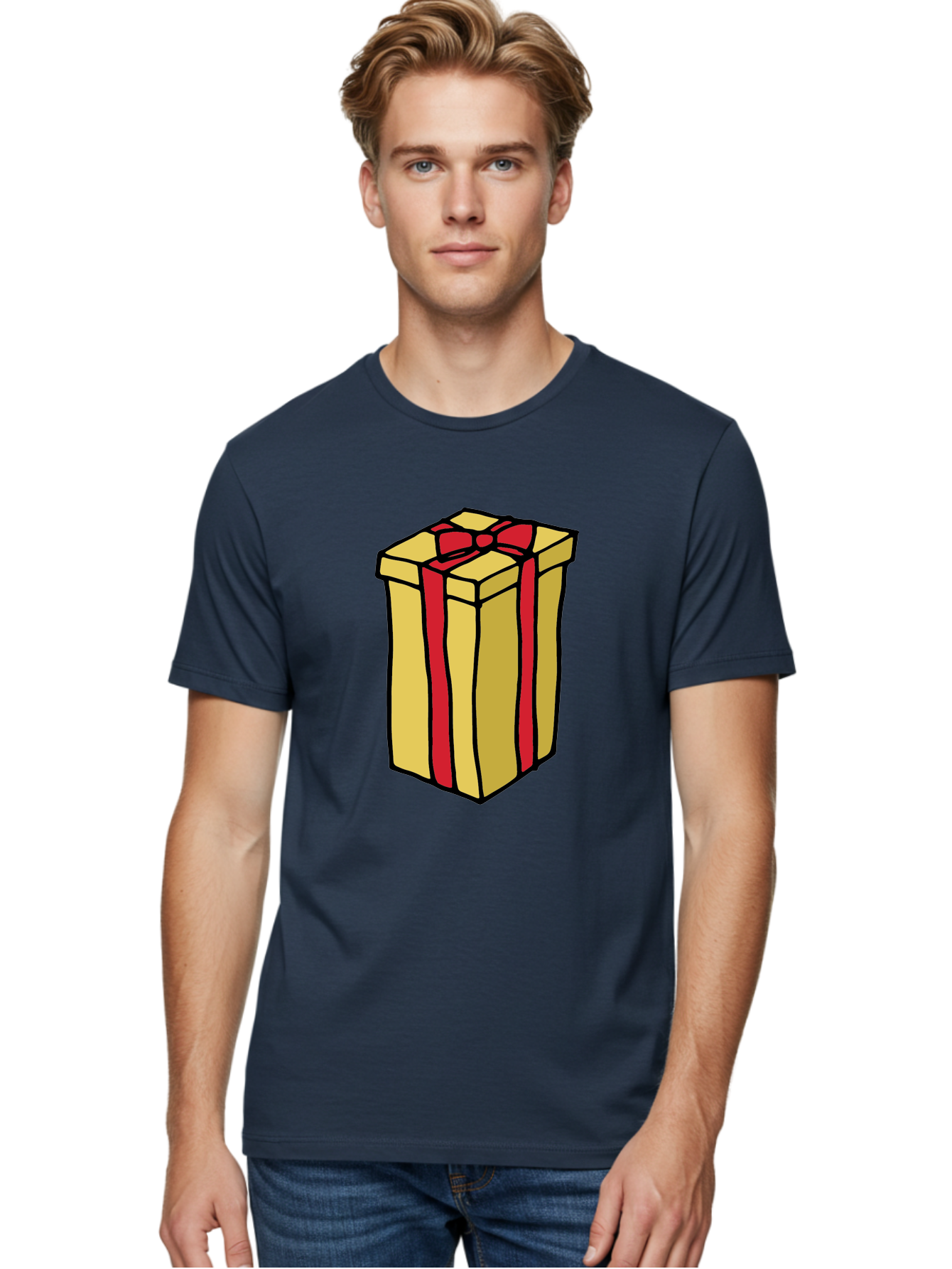 Wrapped-Gift-Box Men'S Graphic Tee, 100% Cotton, Comfortable Casual Summer Wear, Machine Washable, Gift Box, Wrapped Present, Red Ribbon, Gold Wrapping, Present, Gift, Holiday Gift, Birthday Present, Celebration Gift Aab175 4