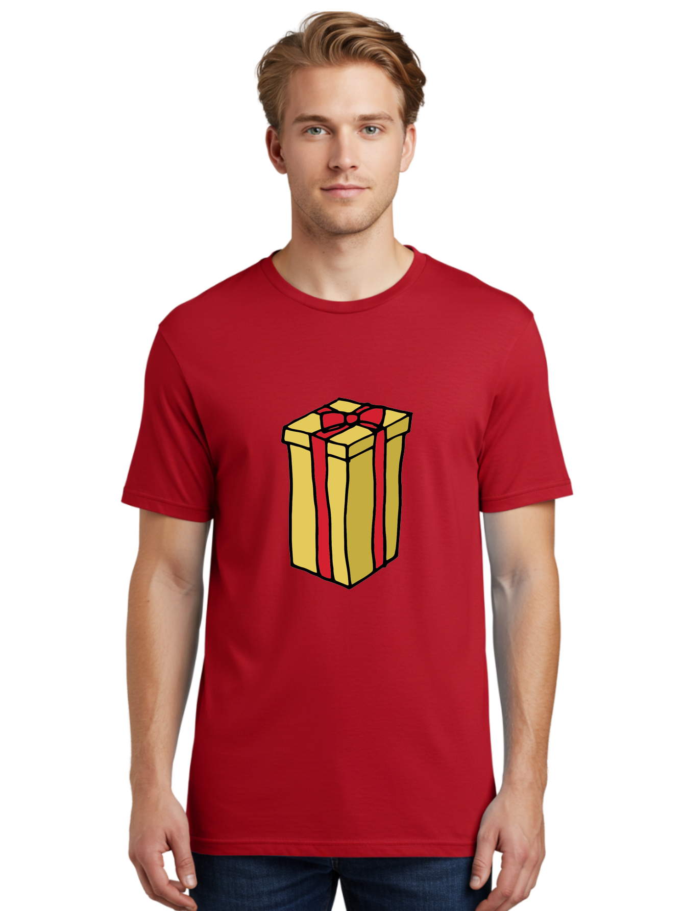 Wrapped-Gift-Box Men'S Graphic Tee, 100% Cotton, Comfortable Casual Summer Wear, Machine Washable, Gift Box, Wrapped Present, Red Ribbon, Gold Wrapping, Present, Gift, Holiday Gift, Birthday Present, Celebration Gift Aab175 28