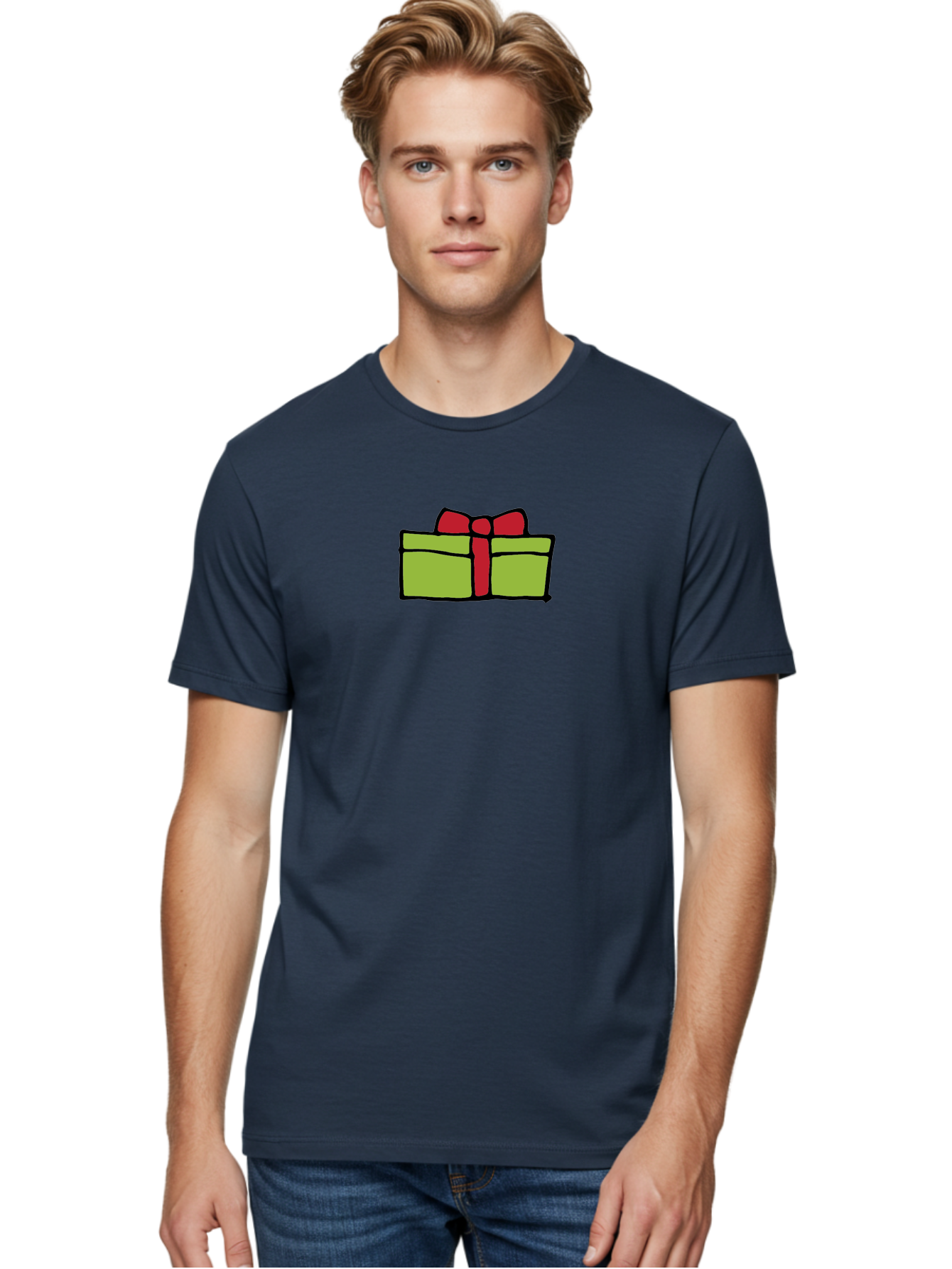Wrapped-Gift Men'S Graphic Tee, 100% Cotton, Comfortable Casual Summer Wear, Machine Washable, Wrapped Gift, Red Bow, Festive Present, Holiday Season, Gift Giving, Celebration, Cartoon Illustration, Simple Design, Minimalist Art Aab176 6