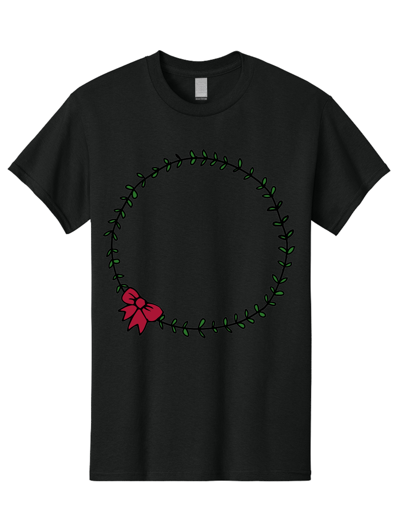 Wreath-With-Bow Men'S Graphic Tee, 100% Cotton, Comfortable Casual Summer Wear, Machine Washable, Floral Wreath, Circular Frame, Red Bow, Black Leaves, Decorative Border, Elegant Design, Minimalist Style, Festive Atmosphere Aab177 5