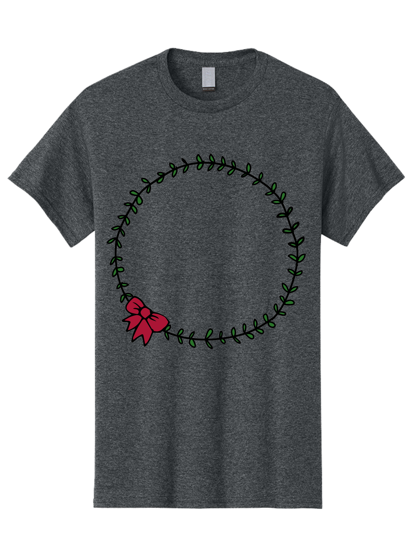 Wreath-With-Bow Men'S Graphic Tee, 100% Cotton, Comfortable Casual Summer Wear, Machine Washable, Floral Wreath, Circular Frame, Red Bow, Black Leaves, Decorative Border, Elegant Design, Minimalist Style, Festive Atmosphere Aab177 29