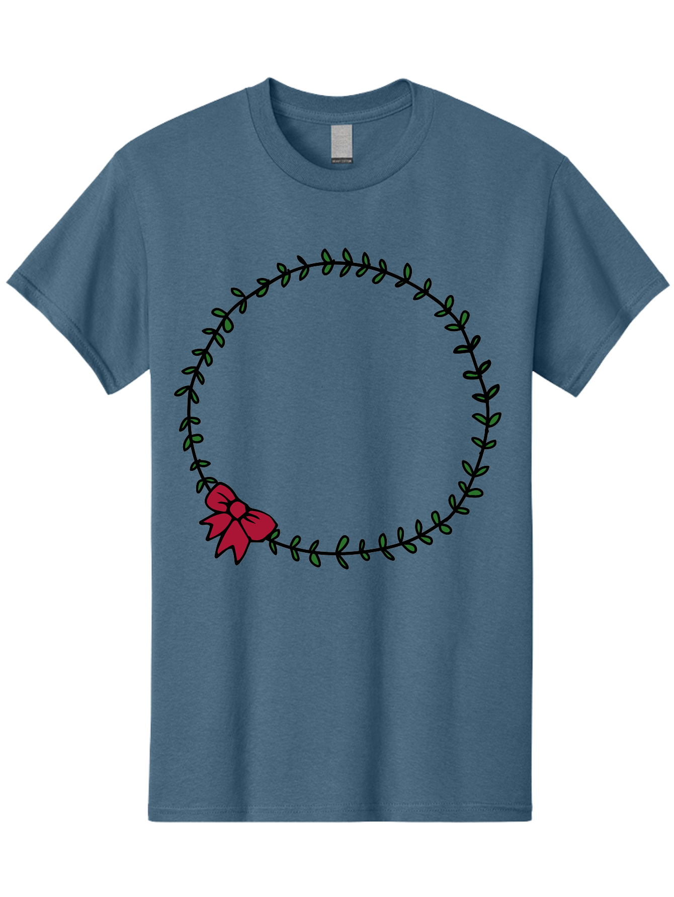 Wreath-With-Bow Men'S Graphic Tee, 100% Cotton, Comfortable Casual Summer Wear, Machine Washable, Floral Wreath, Circular Frame, Red Bow, Black Leaves, Decorative Border, Elegant Design, Minimalist Style, Festive Atmosphere Aab177 17