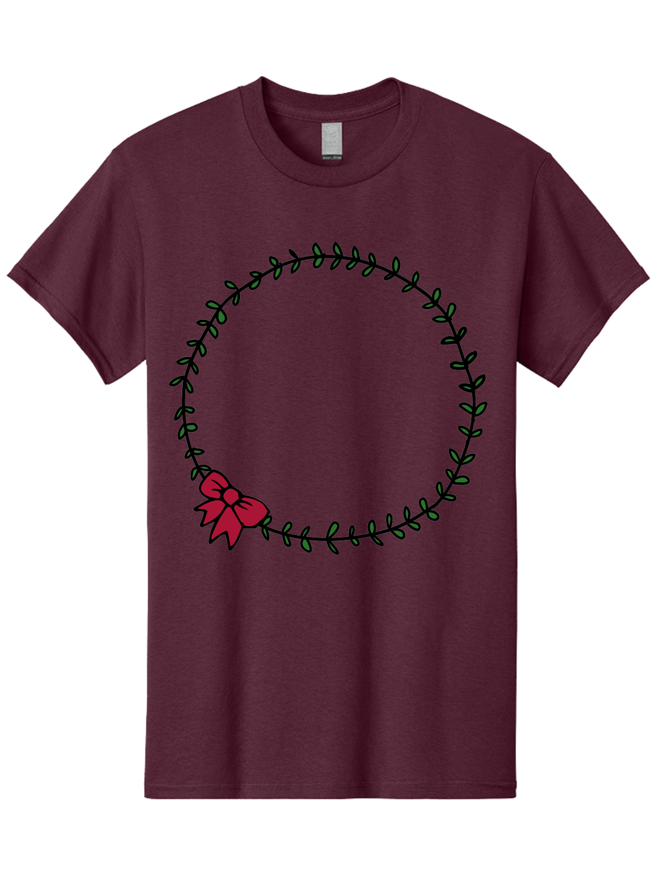 Wreath-With-Bow Men'S Graphic Tee, 100% Cotton, Comfortable Casual Summer Wear, Machine Washable, Floral Wreath, Circular Frame, Red Bow, Black Leaves, Decorative Border, Elegant Design, Minimalist Style, Festive Atmosphere Aab177 23