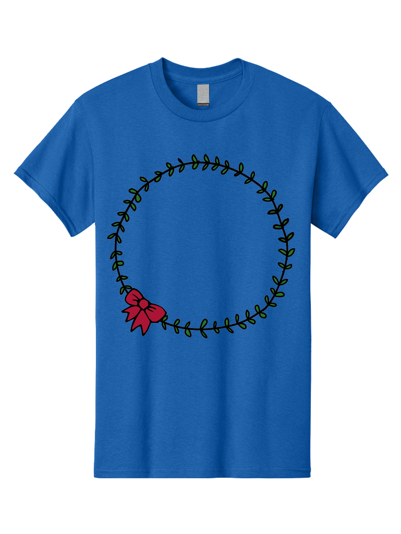 Wreath-With-Bow Men'S Graphic Tee, 100% Cotton, Comfortable Casual Summer Wear, Machine Washable, Floral Wreath, Circular Frame, Red Bow, Black Leaves, Decorative Border, Elegant Design, Minimalist Style, Festive Atmosphere Aab177 7
