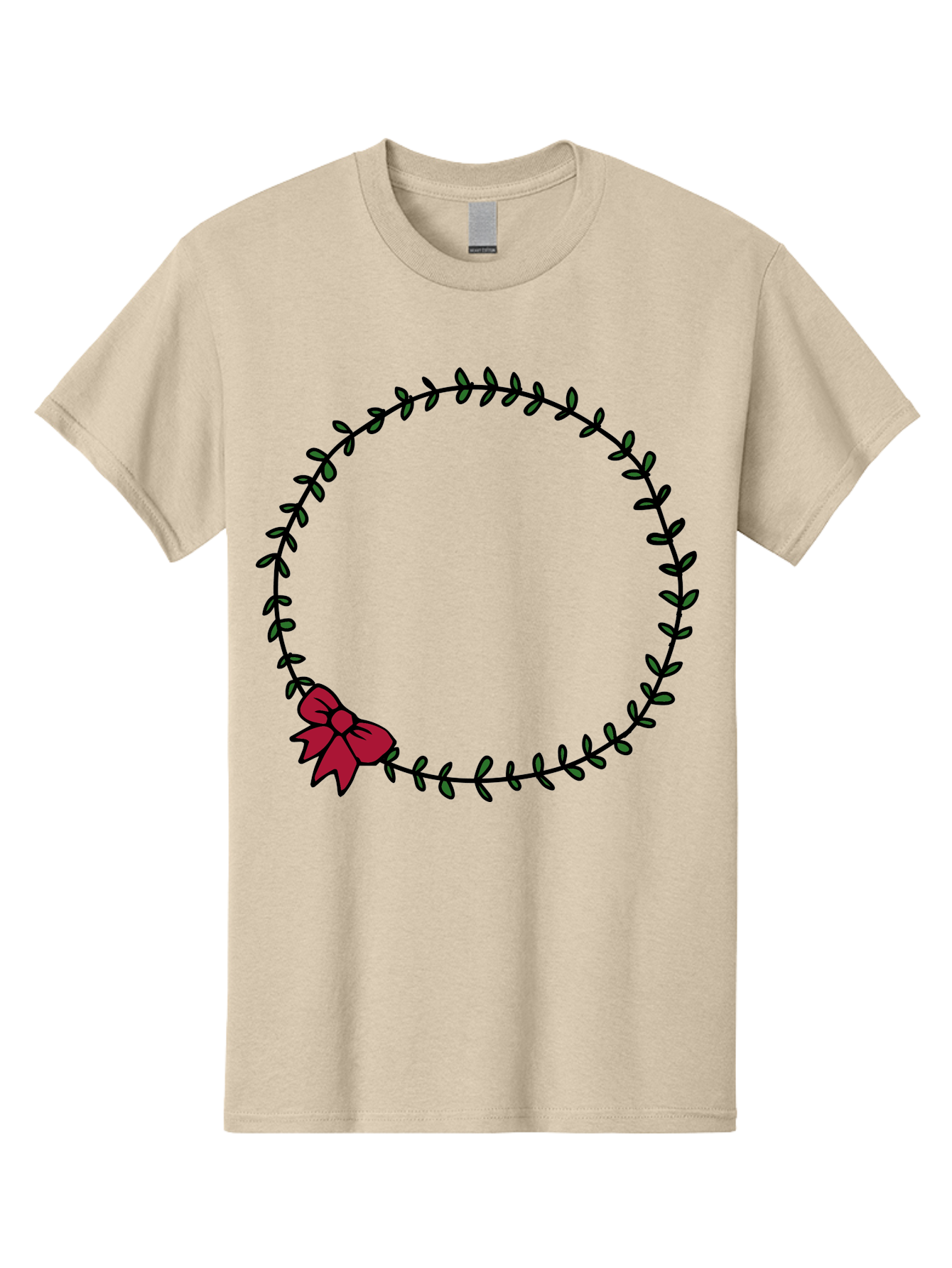 Wreath-With-Bow Men'S Graphic Tee, 100% Cotton, Comfortable Casual Summer Wear, Machine Washable, Floral Wreath, Circular Frame, Red Bow, Black Leaves, Decorative Border, Elegant Design, Minimalist Style, Festive Atmosphere Aab177 13
