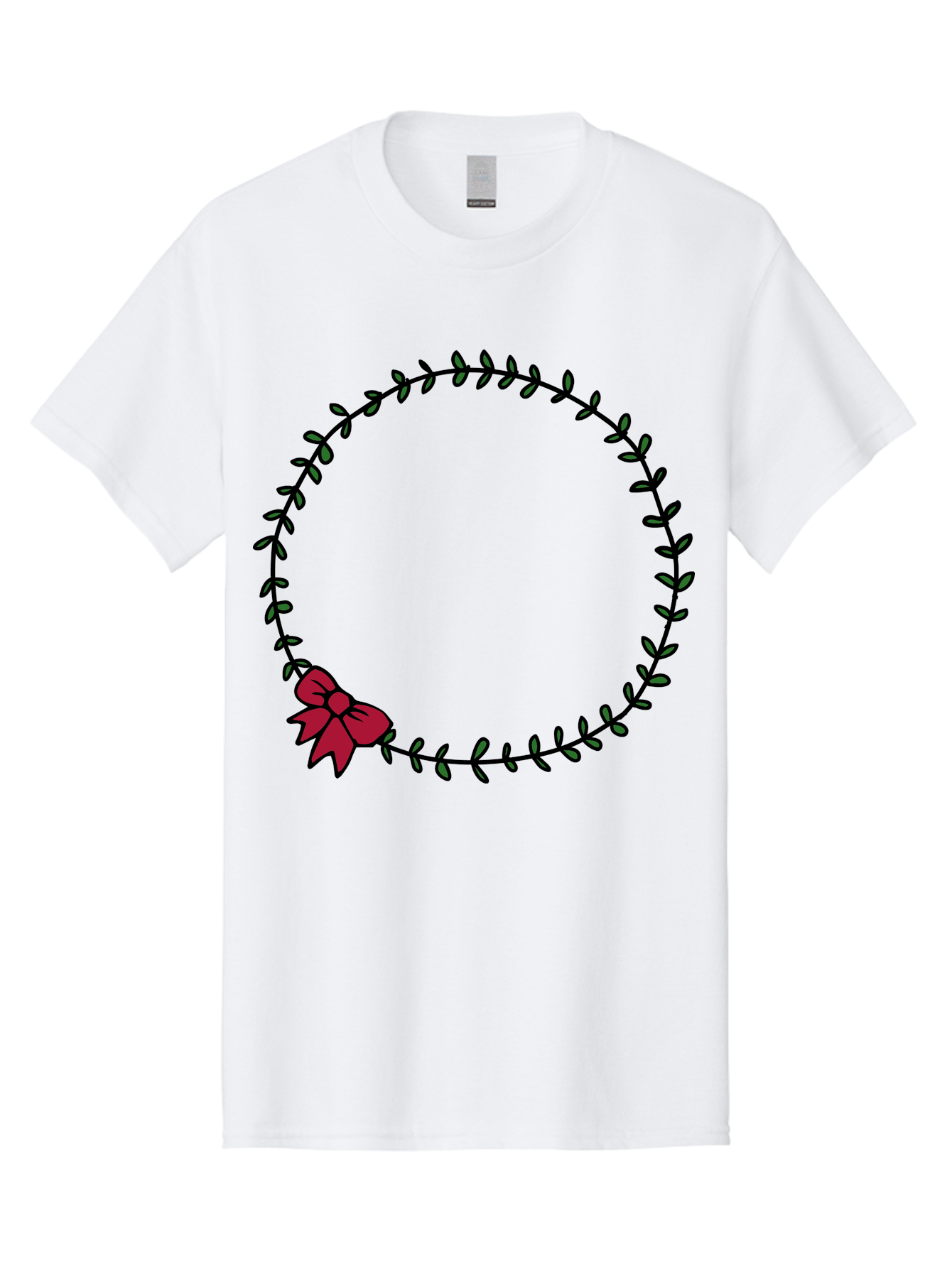 Wreath-With-Bow Men'S Graphic Tee, 100% Cotton, Comfortable Casual Summer Wear, Machine Washable, Floral Wreath, Circular Frame, Red Bow, Black Leaves, Decorative Border, Elegant Design, Minimalist Style, Festive Atmosphere Aab177 27