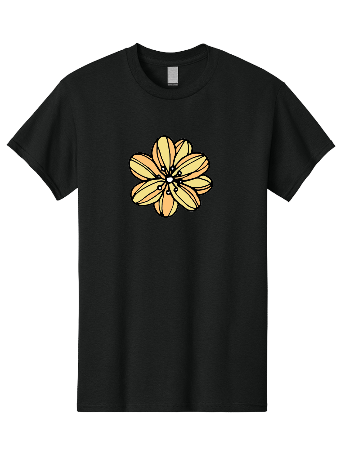 Yellow-Flower Men'S Graphic Tee, 100% Cotton, Comfortable Casual Summer Wear, Machine Washable, Cartoon Flower, Yellow Petals, Simple Design, Black Outline, Floral Illustration, Digital Art, Minimalist Style Aab182 23