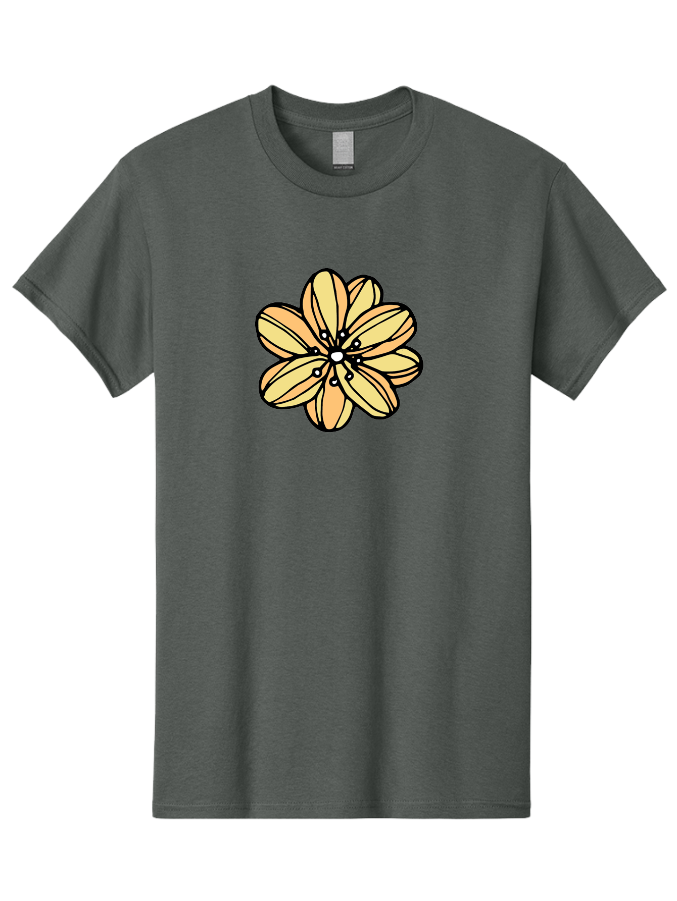 Yellow-Flower Men'S Graphic Tee, 100% Cotton, Comfortable Casual Summer Wear, Machine Washable, Cartoon Flower, Yellow Petals, Simple Design, Black Outline, Floral Illustration, Digital Art, Minimalist Style Aab182 25