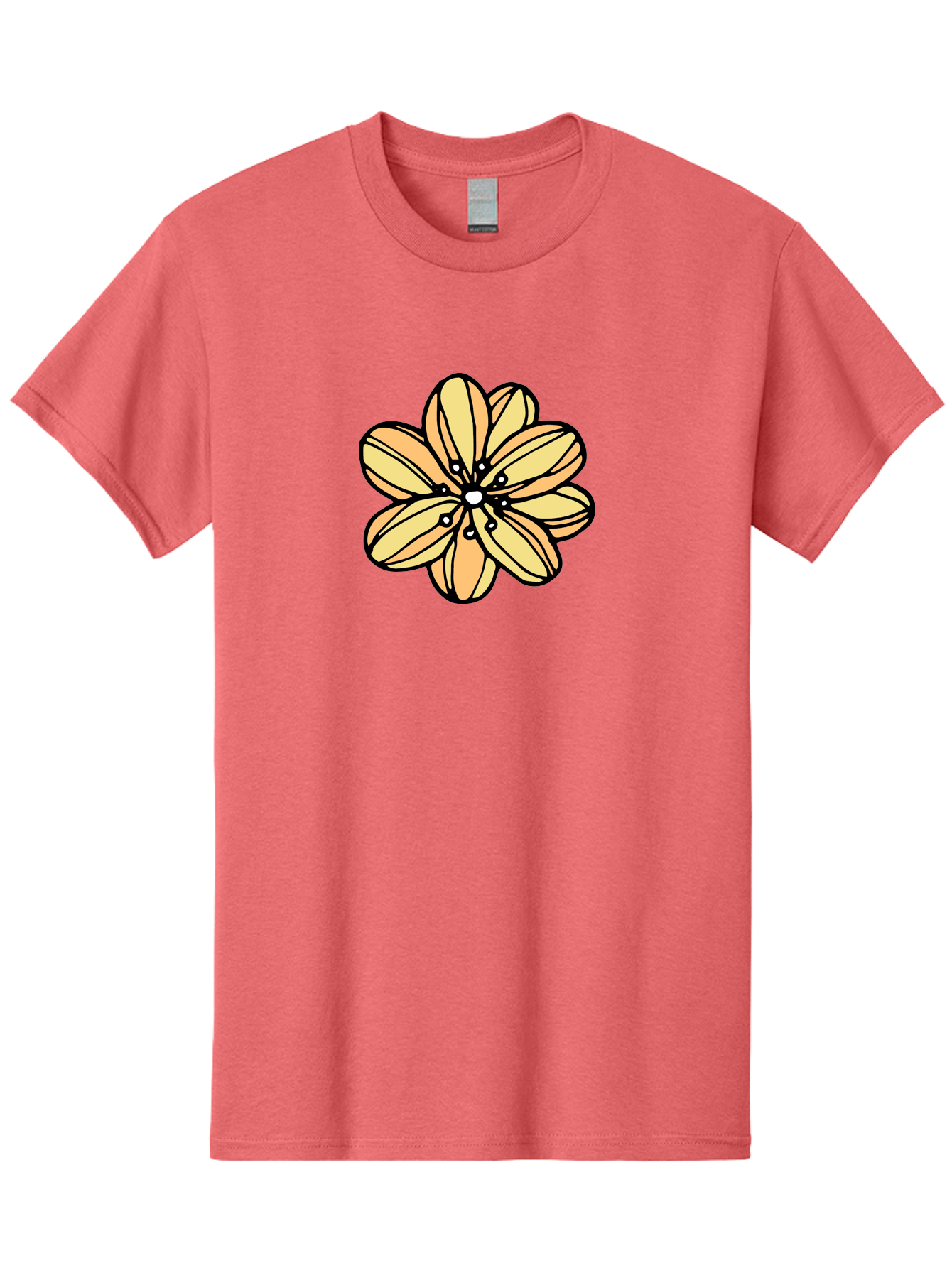Yellow-Flower Men'S Graphic Tee, 100% Cotton, Comfortable Casual Summer Wear, Machine Washable, Cartoon Flower, Yellow Petals, Simple Design, Black Outline, Floral Illustration, Digital Art, Minimalist Style Aab182 19
