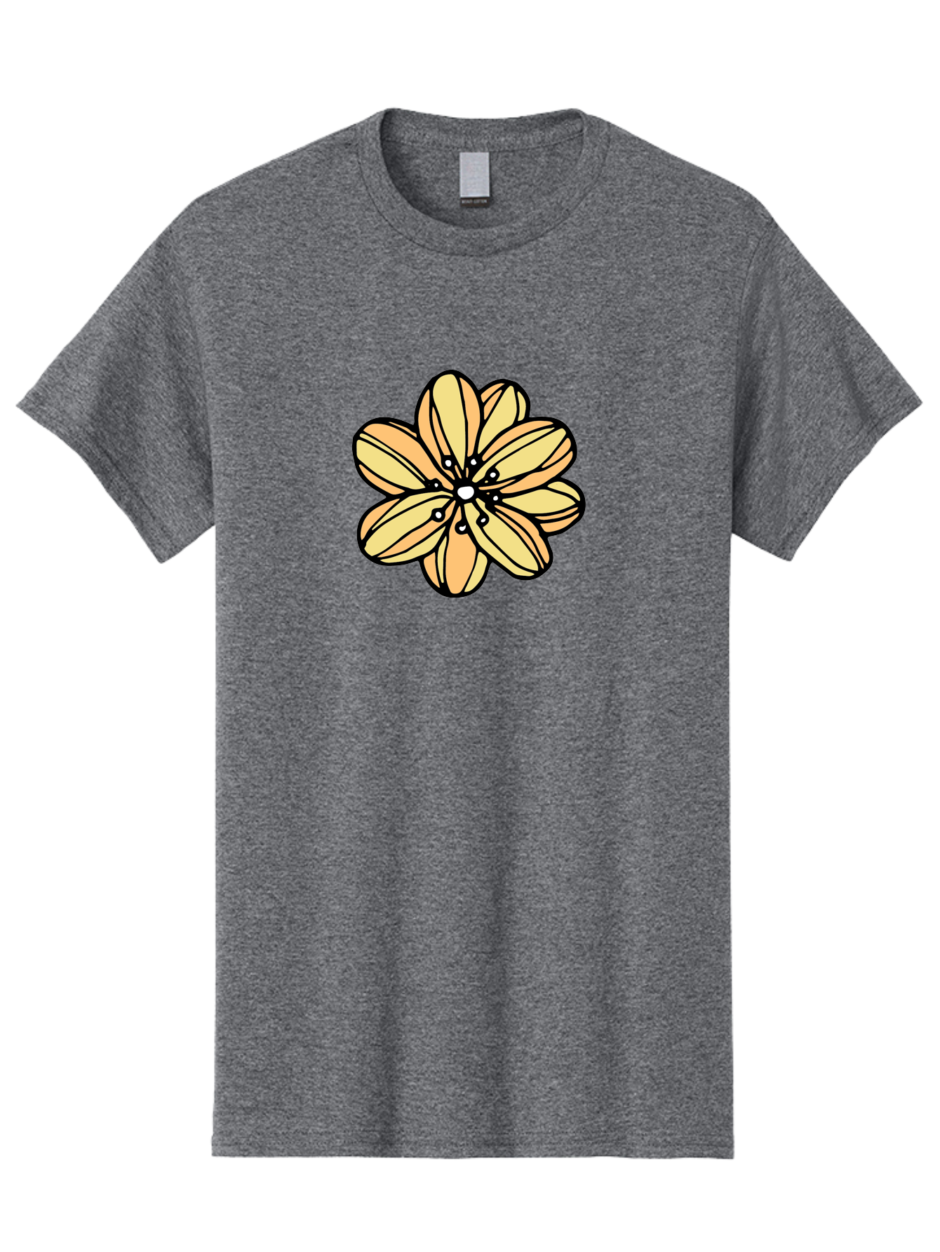 Yellow-Flower Men'S Graphic Tee, 100% Cotton, Comfortable Casual Summer Wear, Machine Washable, Cartoon Flower, Yellow Petals, Simple Design, Black Outline, Floral Illustration, Digital Art, Minimalist Style Aab182 27