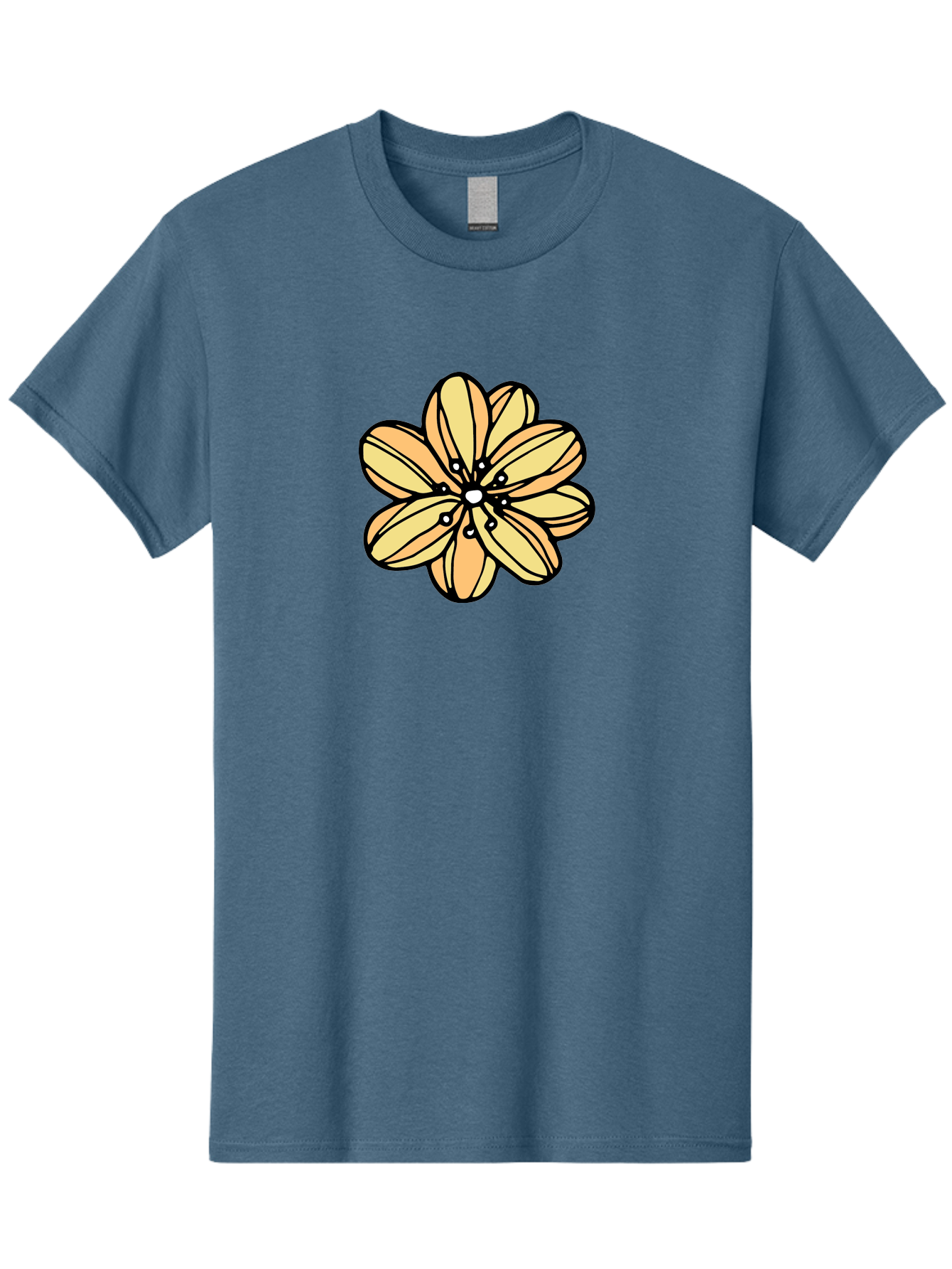 Yellow-Flower Men'S Graphic Tee, 100% Cotton, Comfortable Casual Summer Wear, Machine Washable, Cartoon Flower, Yellow Petals, Simple Design, Black Outline, Floral Illustration, Digital Art, Minimalist Style Aab182 21