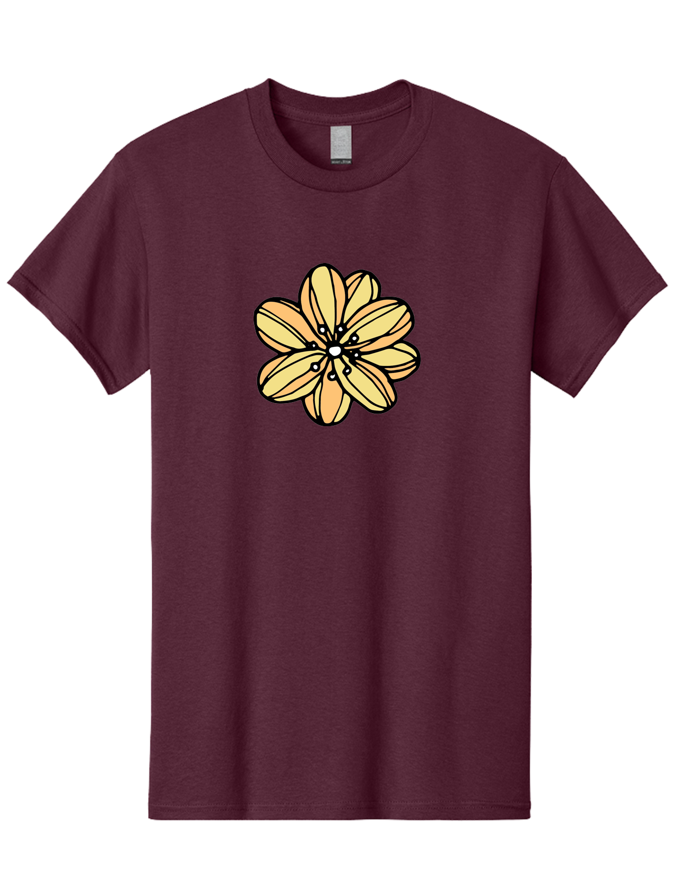 Yellow-Flower Men'S Graphic Tee, 100% Cotton, Comfortable Casual Summer Wear, Machine Washable, Cartoon Flower, Yellow Petals, Simple Design, Black Outline, Floral Illustration, Digital Art, Minimalist Style Aab182 7