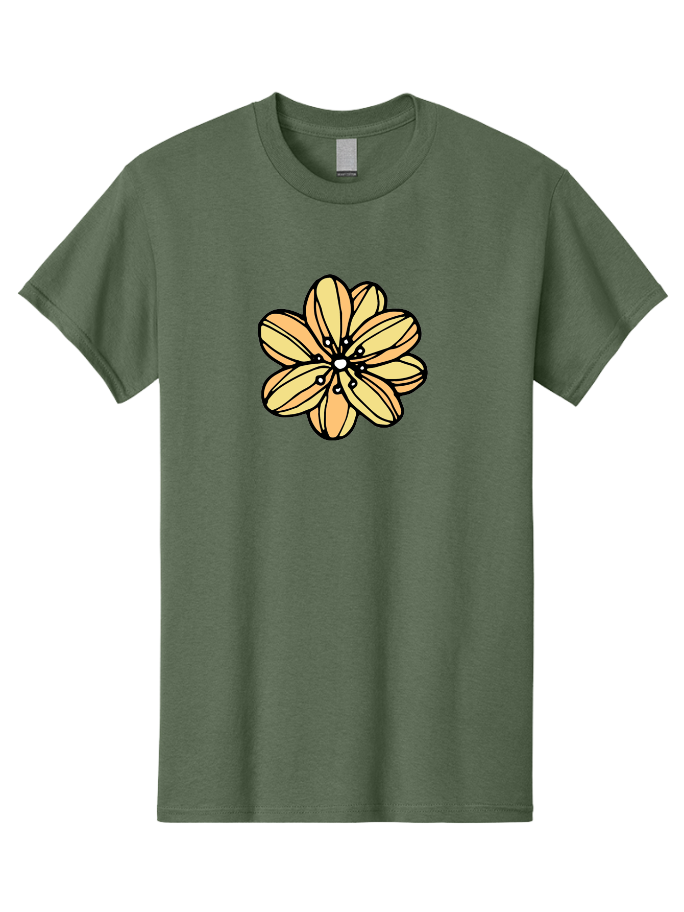 Yellow-Flower Men'S Graphic Tee, 100% Cotton, Comfortable Casual Summer Wear, Machine Washable, Cartoon Flower, Yellow Petals, Simple Design, Black Outline, Floral Illustration, Digital Art, Minimalist Style Aab182 15