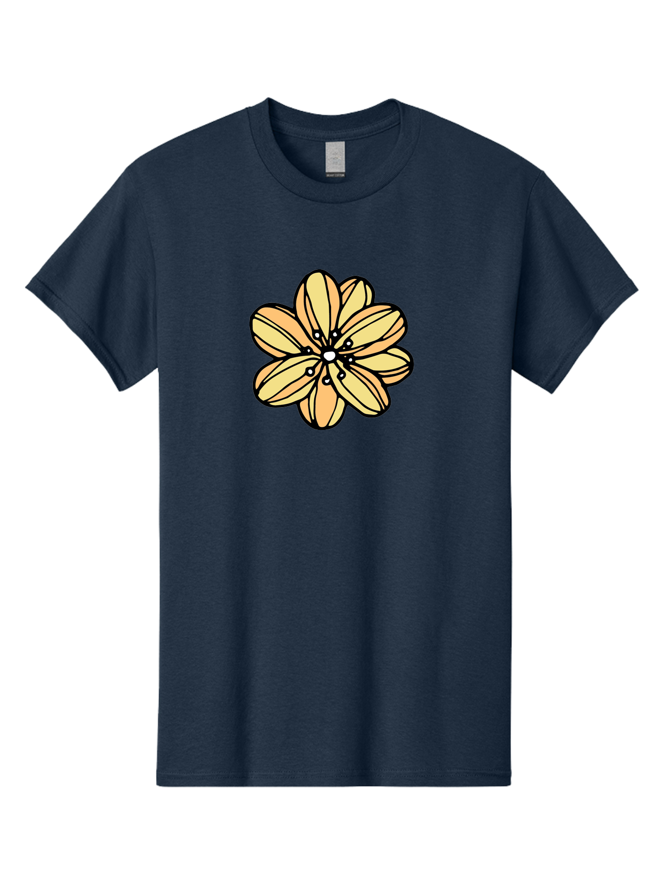 Yellow-Flower Men'S Graphic Tee, 100% Cotton, Comfortable Casual Summer Wear, Machine Washable, Cartoon Flower, Yellow Petals, Simple Design, Black Outline, Floral Illustration, Digital Art, Minimalist Style Aab182 13