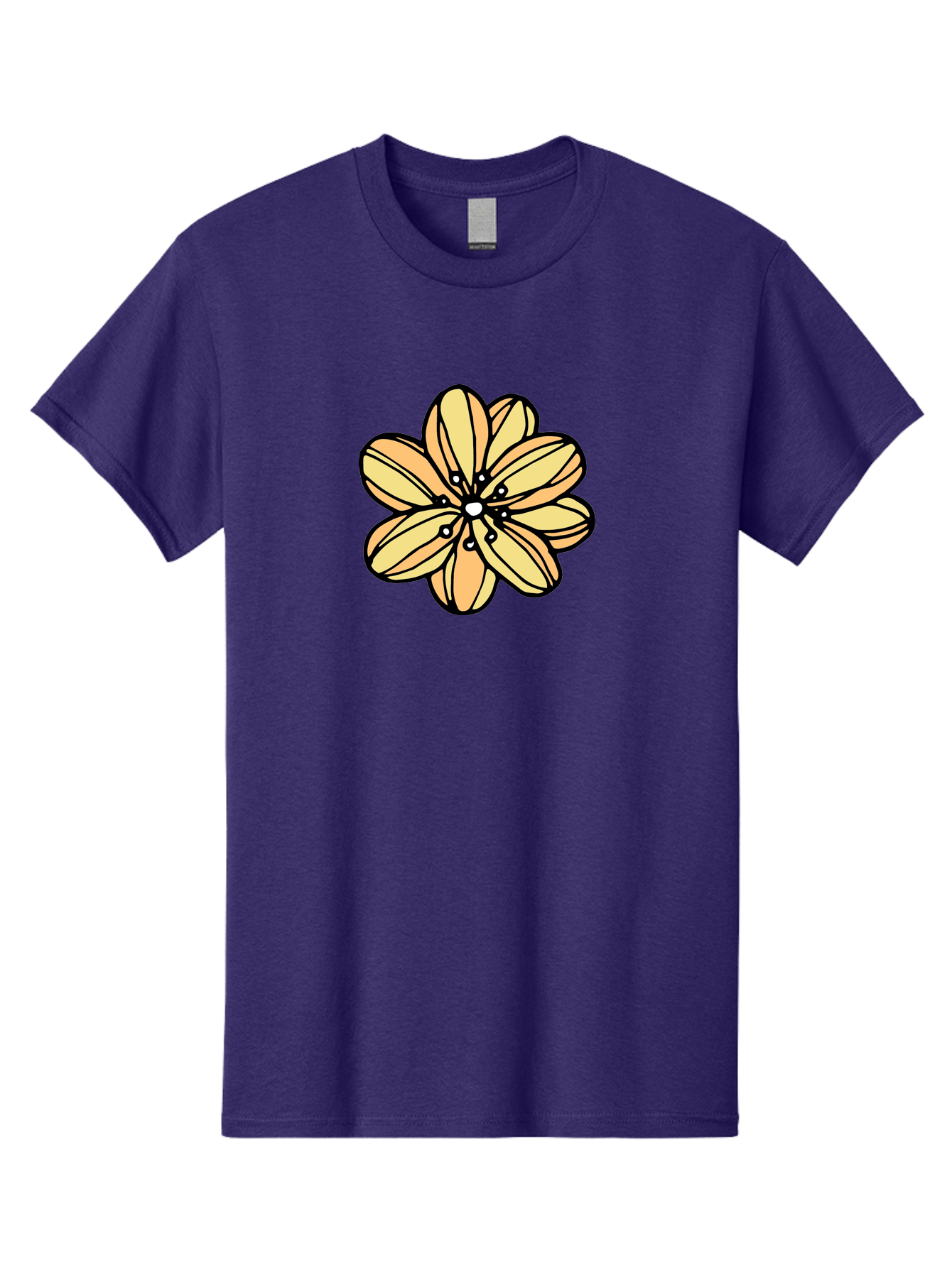 Yellow-Flower Men'S Graphic Tee, 100% Cotton, Comfortable Casual Summer Wear, Machine Washable, Cartoon Flower, Yellow Petals, Simple Design, Black Outline, Floral Illustration, Digital Art, Minimalist Style Aab182 11