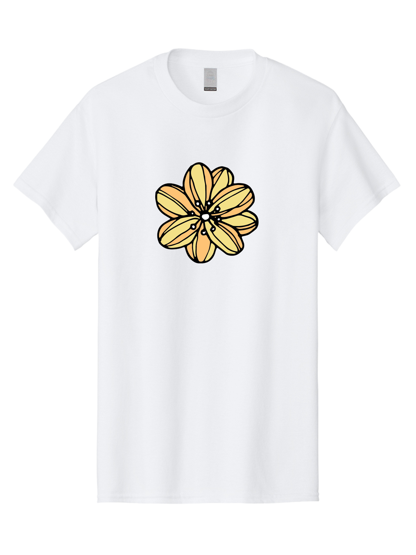 Yellow-Flower Men'S Graphic Tee, 100% Cotton, Comfortable Casual Summer Wear, Machine Washable, Cartoon Flower, Yellow Petals, Simple Design, Black Outline, Floral Illustration, Digital Art, Minimalist Style Aab182 29