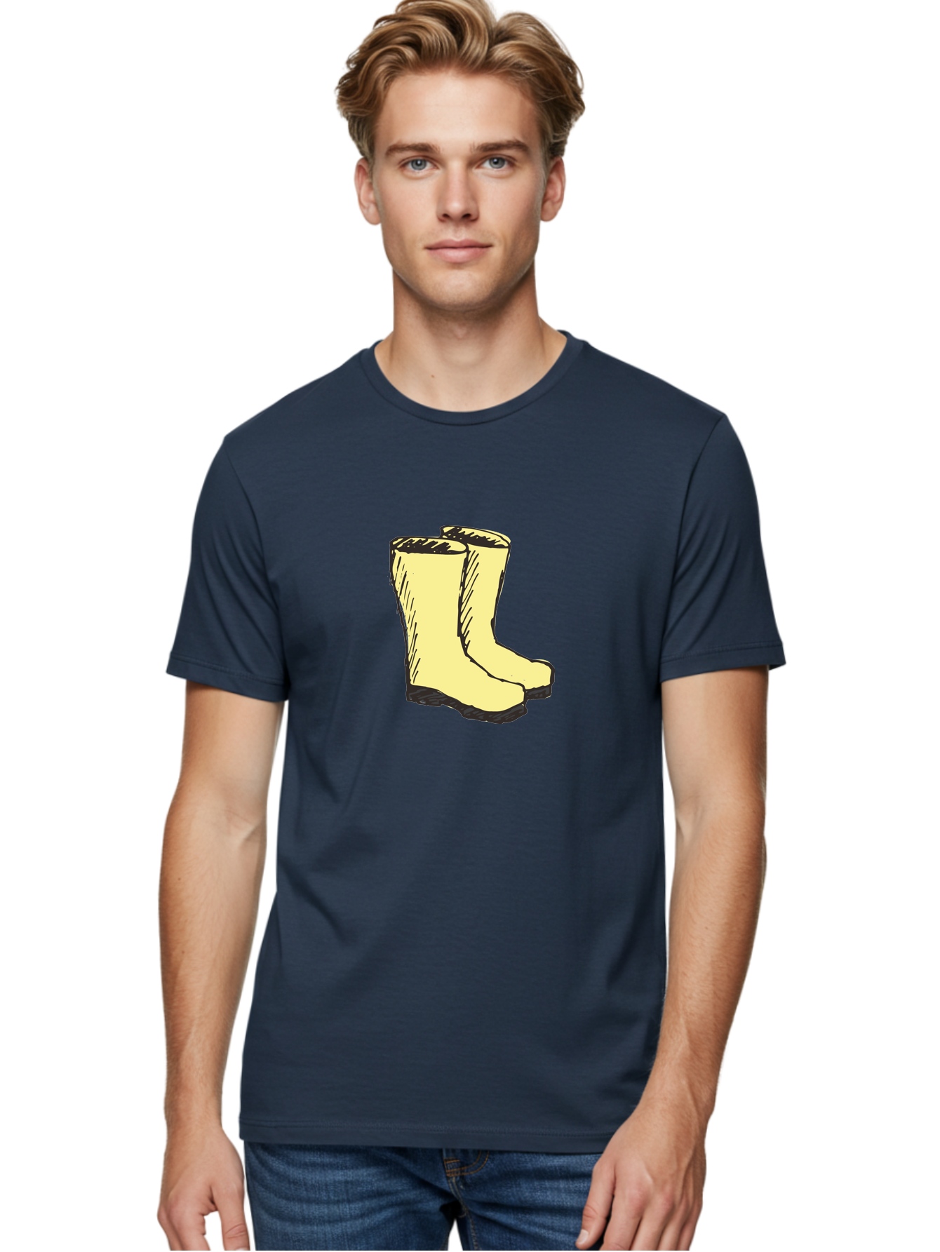 Yellow-Rain-Boots Men'S Graphic Tee, 100% Cotton, Comfortable Casual Summer Wear, Machine Washable, Yellow Rain Boots, Waterproof Footwear, Outdoor Gear, Rubber Boots, Hiking Boots, Fashion Boots, Rugged Style, Casual Wear, Outdoor Activities Aab183 6