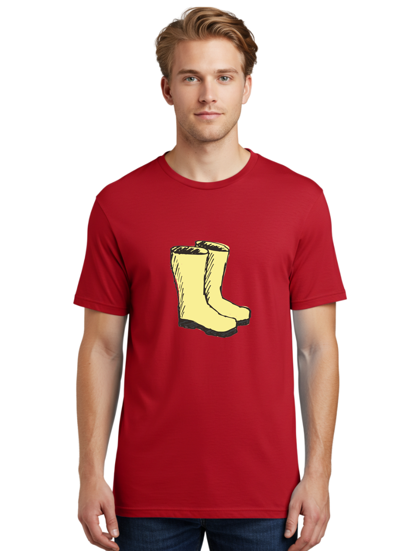 Yellow-Rain-Boots Men'S Graphic Tee, 100% Cotton, Comfortable Casual Summer Wear, Machine Washable, Yellow Rain Boots, Waterproof Footwear, Outdoor Gear, Rubber Boots, Hiking Boots, Fashion Boots, Rugged Style, Casual Wear, Outdoor Activities Aab183 8