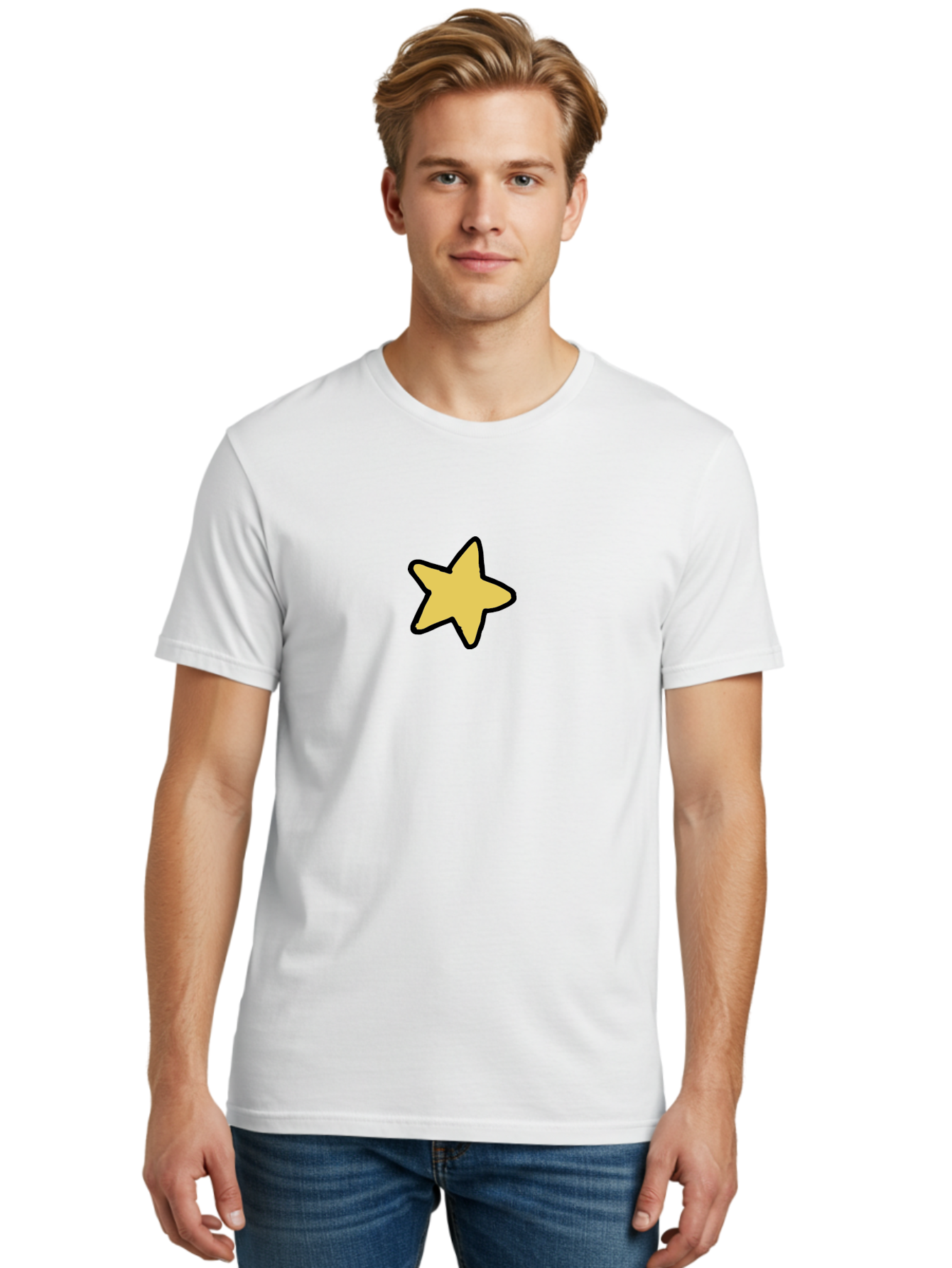 Yellow-Star-1 Men'S Graphic Tee, 100% Cotton, Comfortable Casual Summer Wear, Machine Washable, Yellow Star, Five-Pointed Star, Cartoon Star, Simple Design, Minimalist Artwork, Symbolic Icon, Celestial Body, Hand-Drawn Illustration Aab185 30