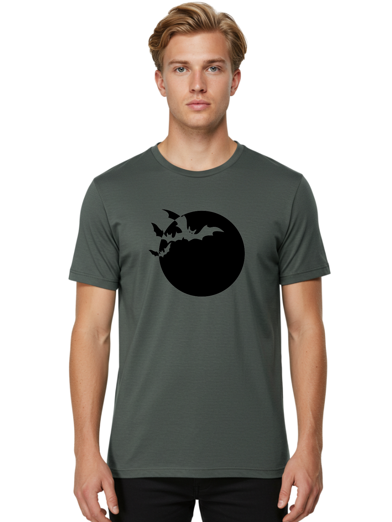 Bats-Flying-Around-Moon Men'S Graphic Tee, 100% Cotton, Comfortable Casual Summer Wear, Machine Washable, Black Bats, Flying Creatures, Dark Silhouettes, Spooky Atmosphere, Halloween Theme, Mystical Night, Winged Animals, Eerie Ambiance Aab195 20
