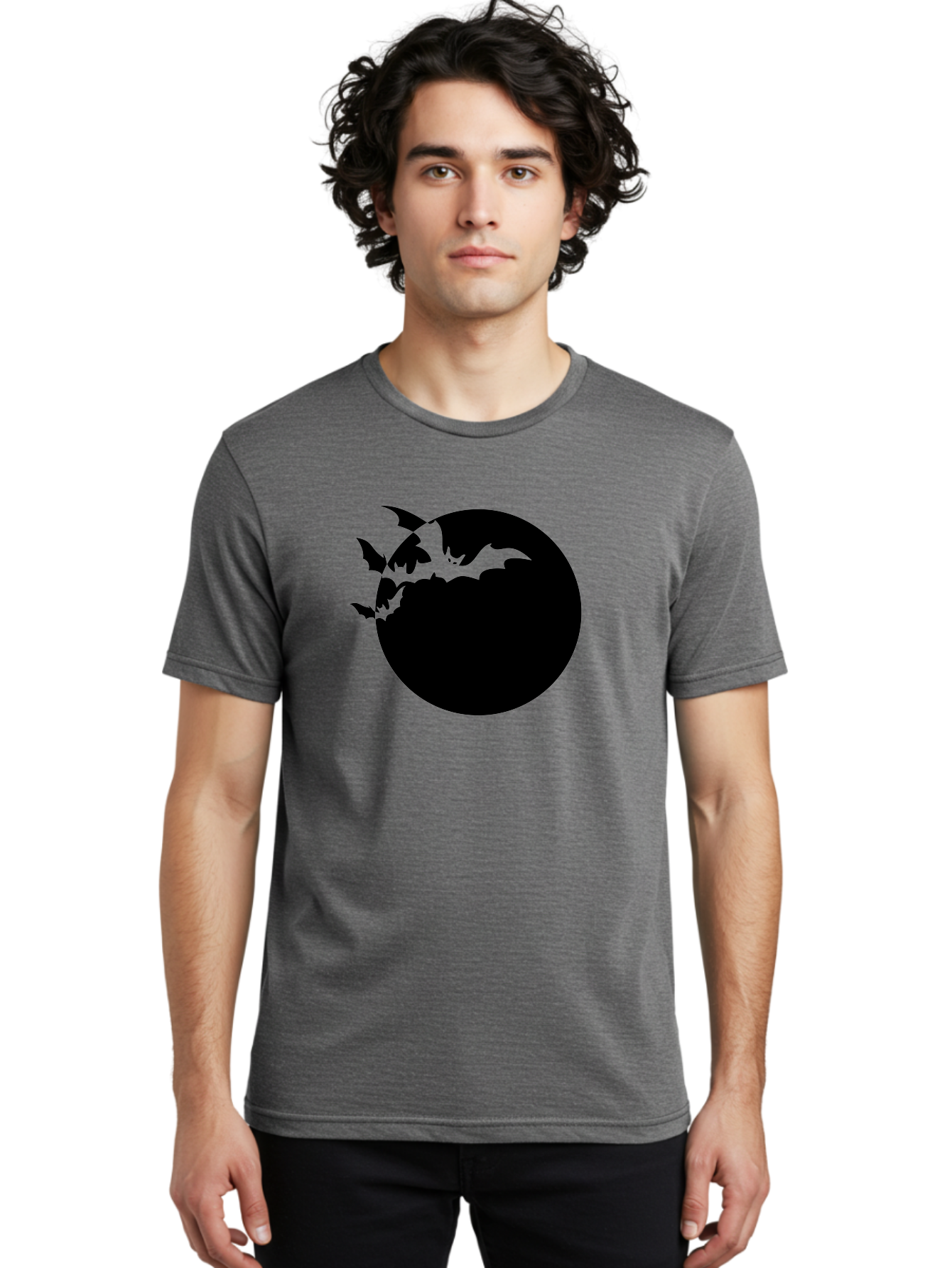 Bats-Flying-Around-Moon Men'S Graphic Tee, 100% Cotton, Comfortable Casual Summer Wear, Machine Washable, Black Bats, Flying Creatures, Dark Silhouettes, Spooky Atmosphere, Halloween Theme, Mystical Night, Winged Animals, Eerie Ambiance Aab195 24