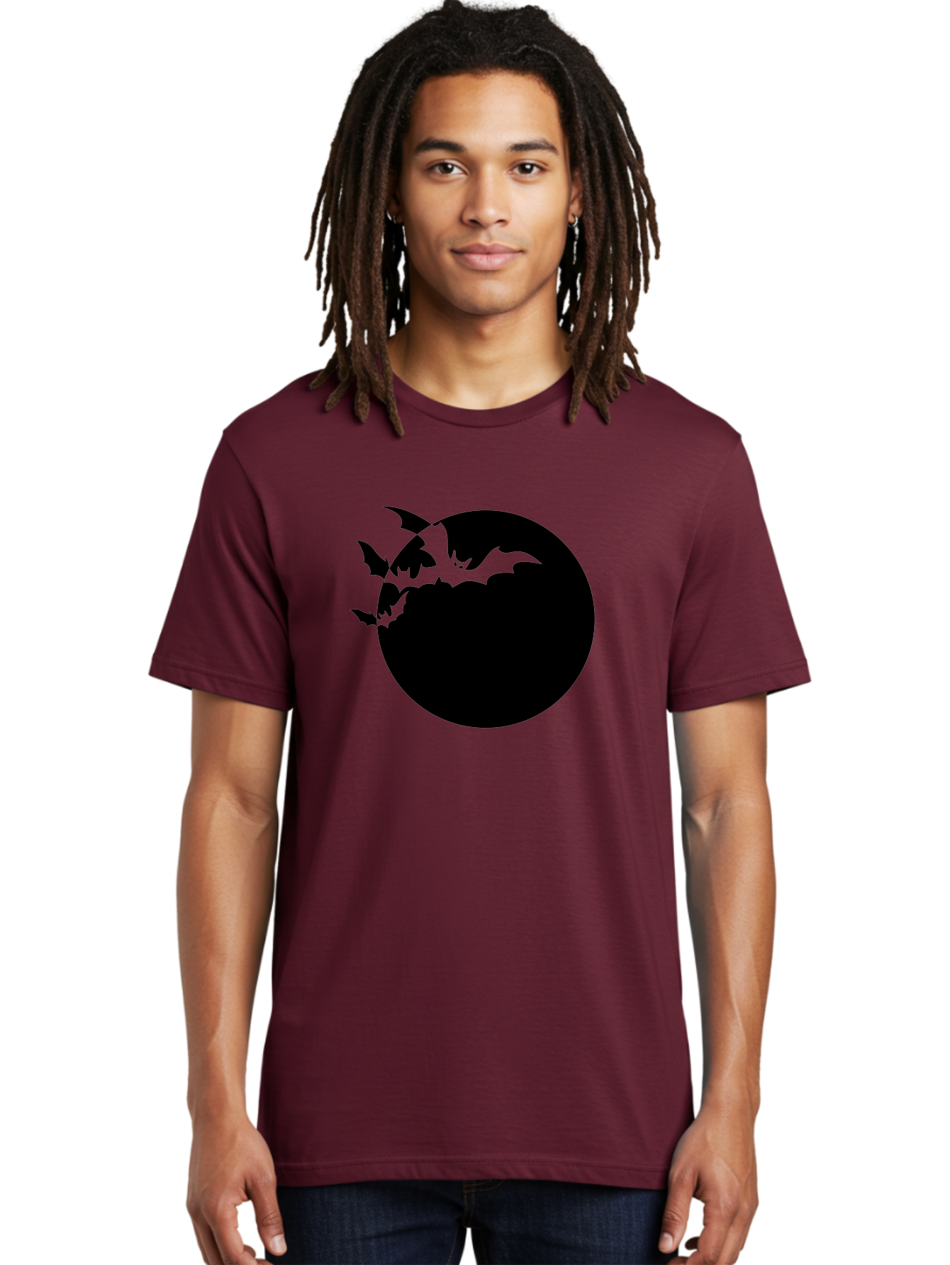 Bats-Flying-Around-Moon Men'S Graphic Tee, 100% Cotton, Comfortable Casual Summer Wear, Machine Washable, Black Bats, Flying Creatures, Dark Silhouettes, Spooky Atmosphere, Halloween Theme, Mystical Night, Winged Animals, Eerie Ambiance Aab195 4
