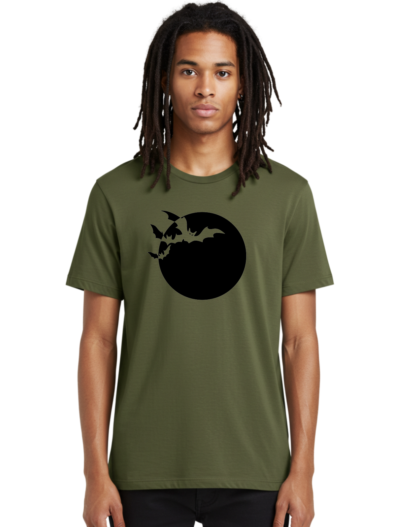 Bats-Flying-Around-Moon Men'S Graphic Tee, 100% Cotton, Comfortable Casual Summer Wear, Machine Washable, Black Bats, Flying Creatures, Dark Silhouettes, Spooky Atmosphere, Halloween Theme, Mystical Night, Winged Animals, Eerie Ambiance Aab195 10