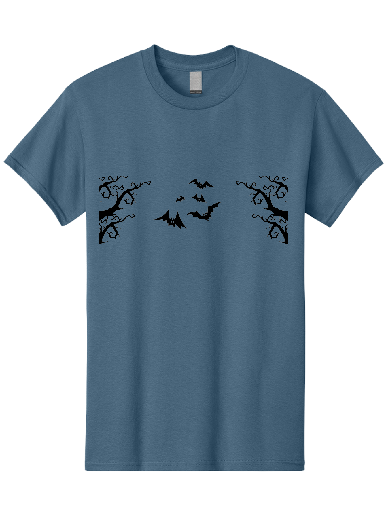 Bats-Flying-Between-Trees Men'S Graphic Tee, 100% Cotton, Comfortable Casual Summer Wear, Machine Washable, Halloween Bats, Flying Bats, Spooky Trees, Twisted Branches, Gothic Atmosphere, Dark Silhouettes, Haunted Woods, Flying Creatures Aab196 5