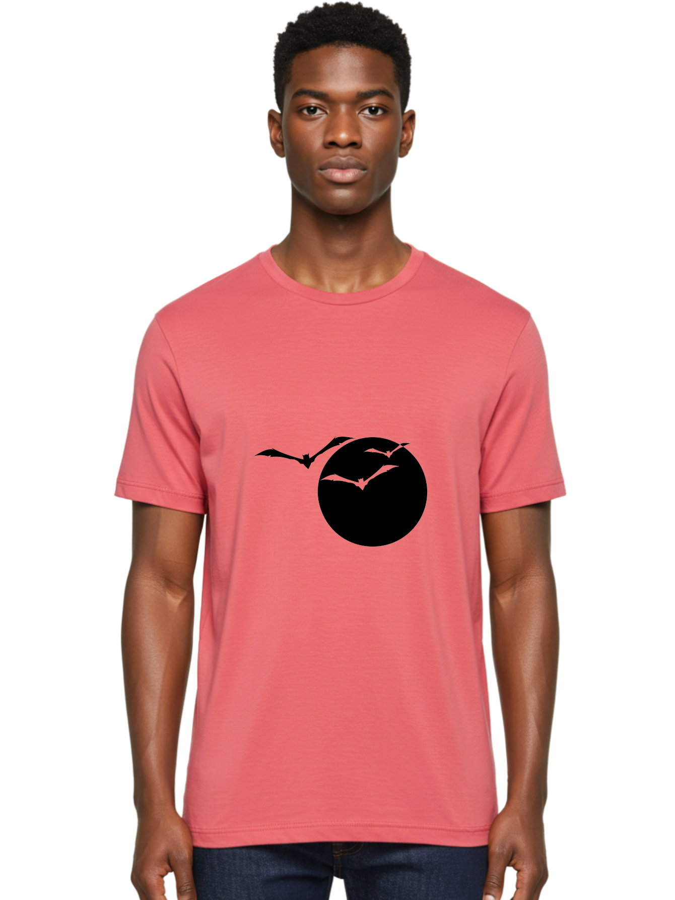 Bats-Flying Men'S Graphic Tee, 100% Cotton, Comfortable Casual Summer Wear, Machine Washable, Bats Flying Around The Moon, Spooky Atmosphere, Halloween Theme, Nighttime Scene, Mysterious Ambiance, Bats In Flight, Lunar Background, Aab197 22