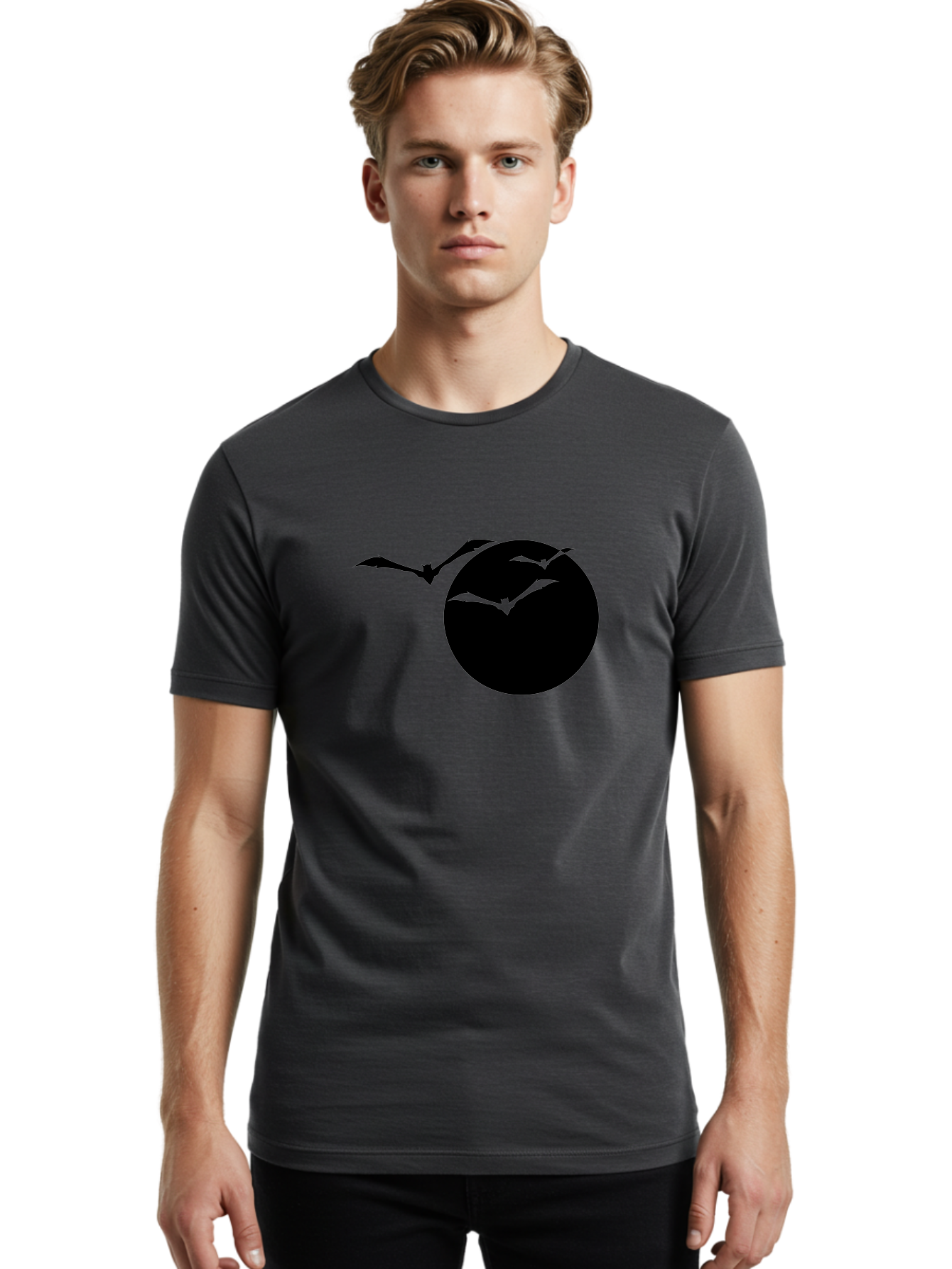 Bats-Flying Men'S Graphic Tee, 100% Cotton, Comfortable Casual Summer Wear, Machine Washable, Bats Flying Around The Moon, Spooky Atmosphere, Halloween Theme, Nighttime Scene, Mysterious Ambiance, Bats In Flight, Lunar Background, Aab197 16