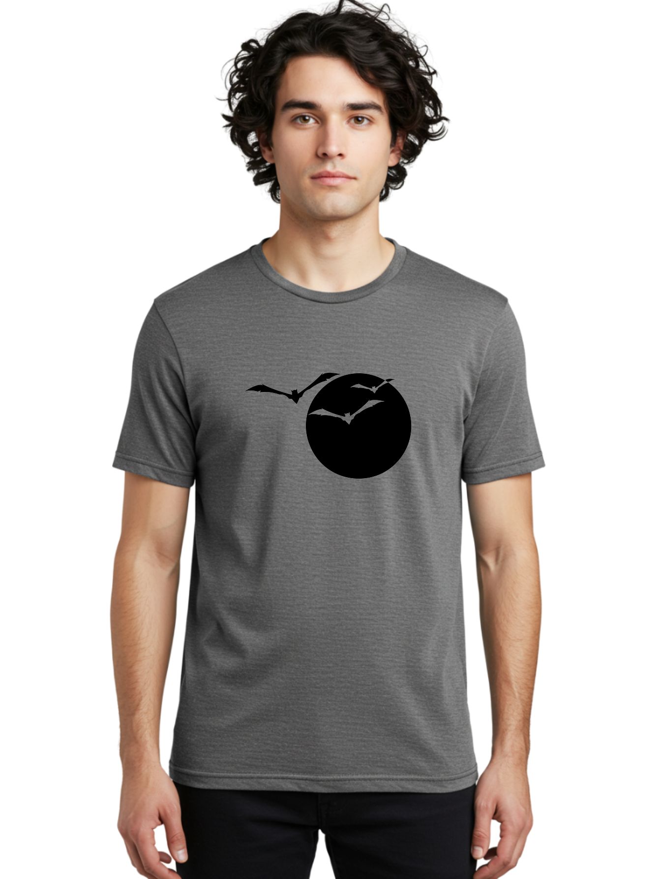 Bats-Flying Men'S Graphic Tee, 100% Cotton, Comfortable Casual Summer Wear, Machine Washable, Bats Flying Around The Moon, Spooky Atmosphere, Halloween Theme, Nighttime Scene, Mysterious Ambiance, Bats In Flight, Lunar Background, Aab197 12
