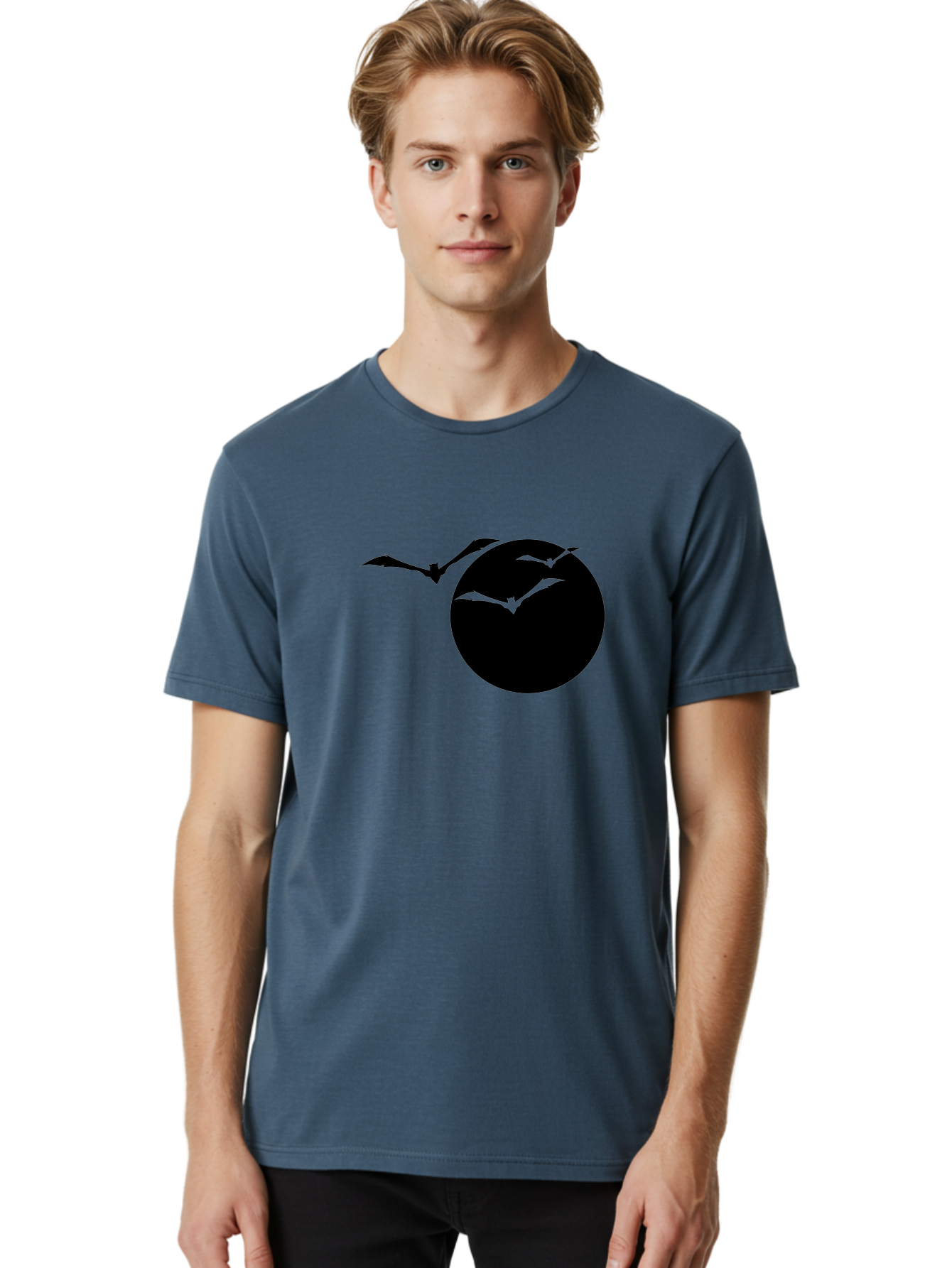 Bats-Flying Men'S Graphic Tee, 100% Cotton, Comfortable Casual Summer Wear, Machine Washable, Bats Flying Around The Moon, Spooky Atmosphere, Halloween Theme, Nighttime Scene, Mysterious Ambiance, Bats In Flight, Lunar Background, Aab197 8