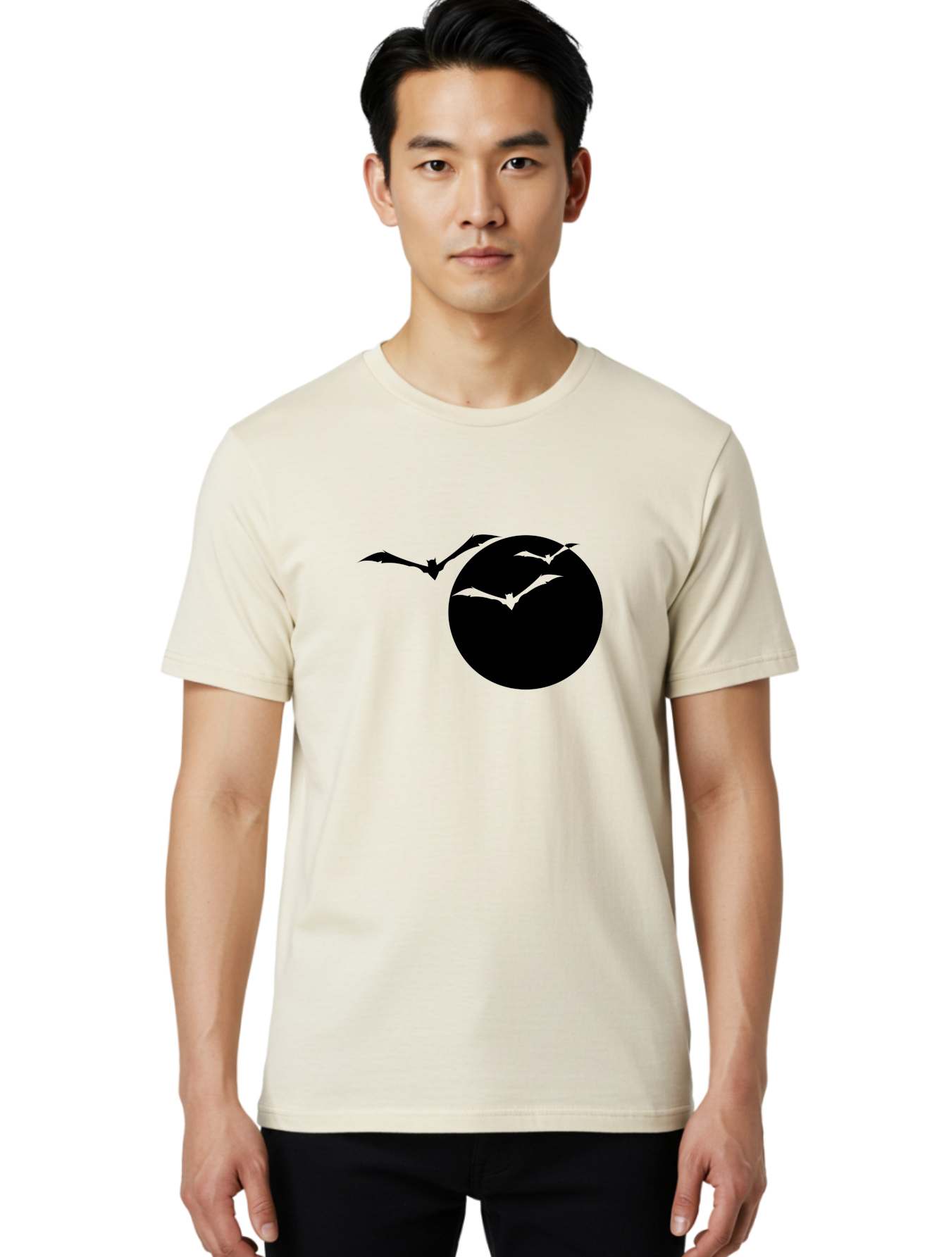 Bats-Flying Men'S Graphic Tee, 100% Cotton, Comfortable Casual Summer Wear, Machine Washable, Bats Flying Around The Moon, Spooky Atmosphere, Halloween Theme, Nighttime Scene, Mysterious Ambiance, Bats In Flight, Lunar Background, Aab197 30