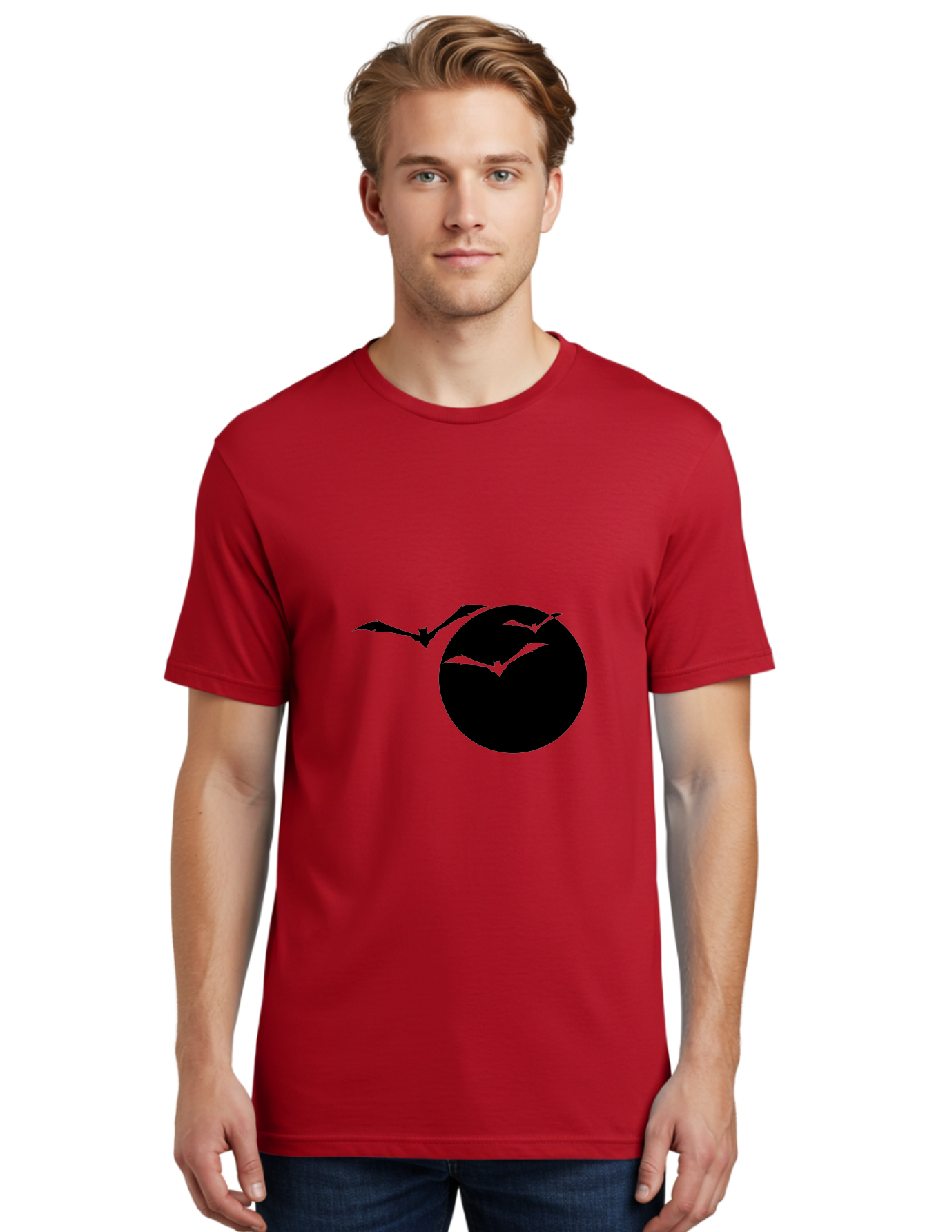 Bats-Flying Men'S Graphic Tee, 100% Cotton, Comfortable Casual Summer Wear, Machine Washable, Bats Flying Around The Moon, Spooky Atmosphere, Halloween Theme, Nighttime Scene, Mysterious Ambiance, Bats In Flight, Lunar Background, Aab197 4