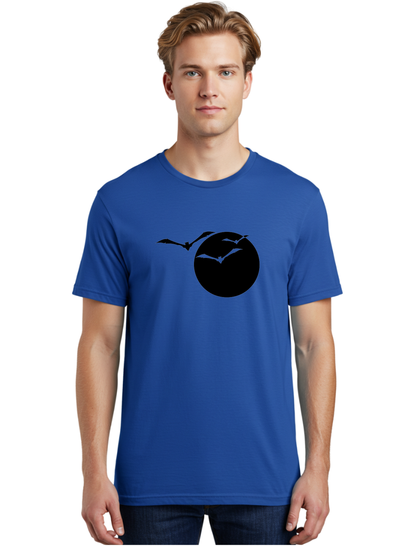 Bats-Flying Men'S Graphic Tee, 100% Cotton, Comfortable Casual Summer Wear, Machine Washable, Bats Flying Around The Moon, Spooky Atmosphere, Halloween Theme, Nighttime Scene, Mysterious Ambiance, Bats In Flight, Lunar Background, Aab197 14