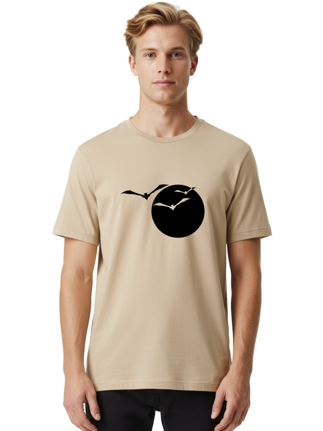 Bats-Flying Men'S Graphic Tee, 100% Cotton, Comfortable Casual Summer Wear, Machine Washable, Bats Flying Around The Moon, Spooky Atmosphere, Halloween Theme, Nighttime Scene, Mysterious Ambiance, Bats In Flight, Lunar Background, Aab197 28