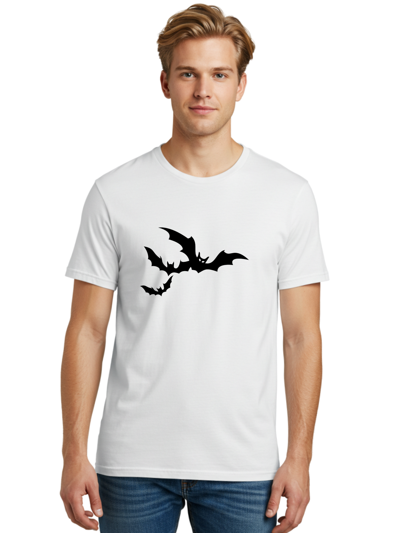 Bats Men'S Graphic Tee, 100% Cotton, Comfortable Casual Summer Wear, Machine Washable, Flying Bats, Silhouette Art, Bat Wings, Halloween Decorations, Spooky Atmosphere, Dark Creatures, Nocturnal Animals, Flying Mammals Aab198 6