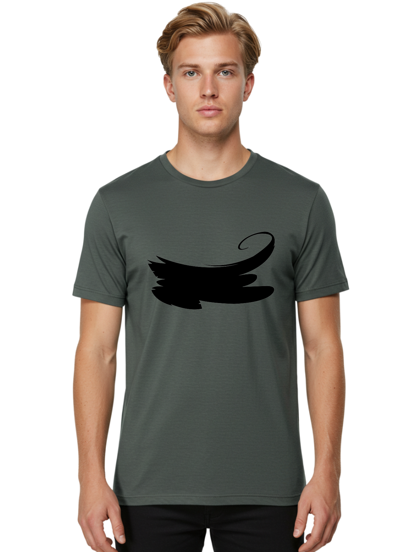 Bird-Silhouette Men'S Graphic Tee, 100% Cotton, Comfortable Casual Summer Wear, Machine Washable, Stylized Wing, Abstract Design, Minimalist Art, Black Silhouette, Freedom Symbol, Elegance, Simple Graphics, Symbolic Representation Aab200 26