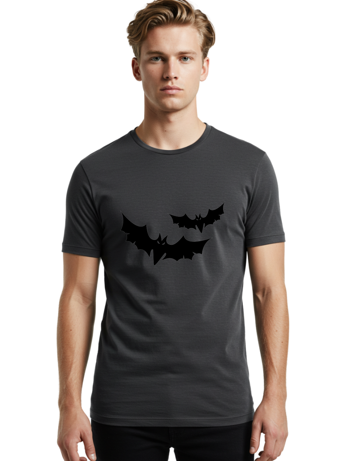Black-Bats Men'S Graphic Tee, 100% Cotton, Comfortable Casual Summer Wear, Machine Washable, Halloween Bats, Black Bats, Bat Silhouettes, Spooky Decor, Halloween Decorations, Flying Bats, Halloween Theme Aab201 8