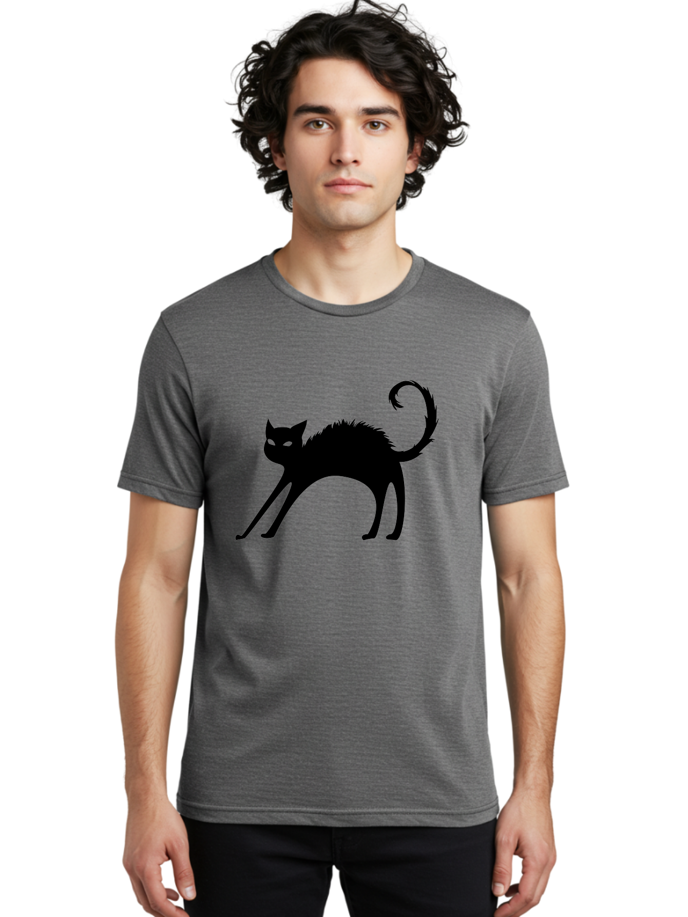 Black-Cat-Silhouette-1 Men'S Graphic Tee, 100% Cotton, Comfortable Casual Summer Wear, Machine Washable, Black Cat Silhouette, Spooky Cat, Halloween Symbol, Mysterious Animal, Glowing Eyes, Feline Silhouette, Mystical Creature, Aab202 10