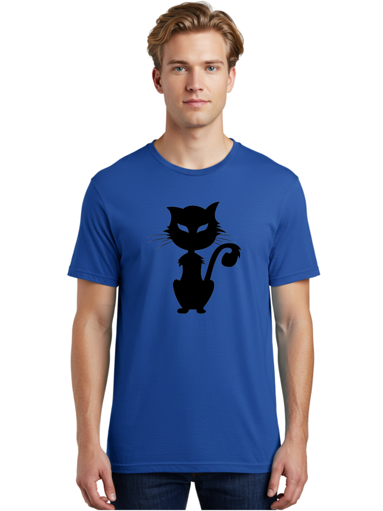Black-Cat-Silhouette-2 Men'S Graphic Tee, 100% Cotton, Comfortable Casual Summer Wear, Machine Washable, Black Cat, Cat Silhouette, Feline Figure, Glowing Green Eyes, Mystical Cat, Cat Graphic, Spooky Cat, Mysterious Animal, Halloween Icon Aab203 16
