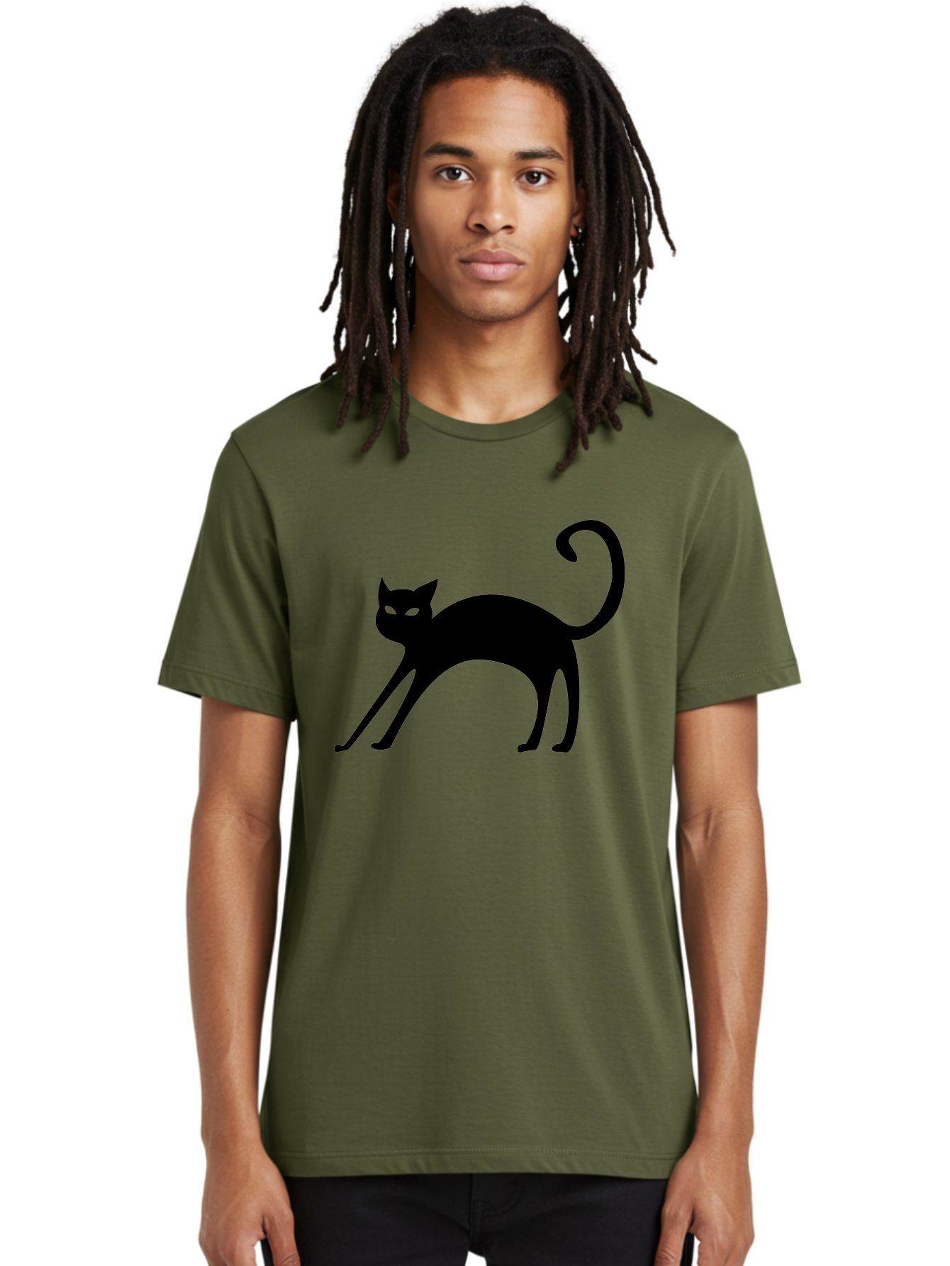 Black-Cat-Silhouette Men'S Graphic Tee, 100% Cotton, Comfortable Casual Summer Wear, Machine Washable, Black Cat Silhouette, Mysterious Eyes, Glowing Green Eyes, Feline Figure, Spooky Atmosphere, Halloween Icon, Cat Illustration, Aab204 18