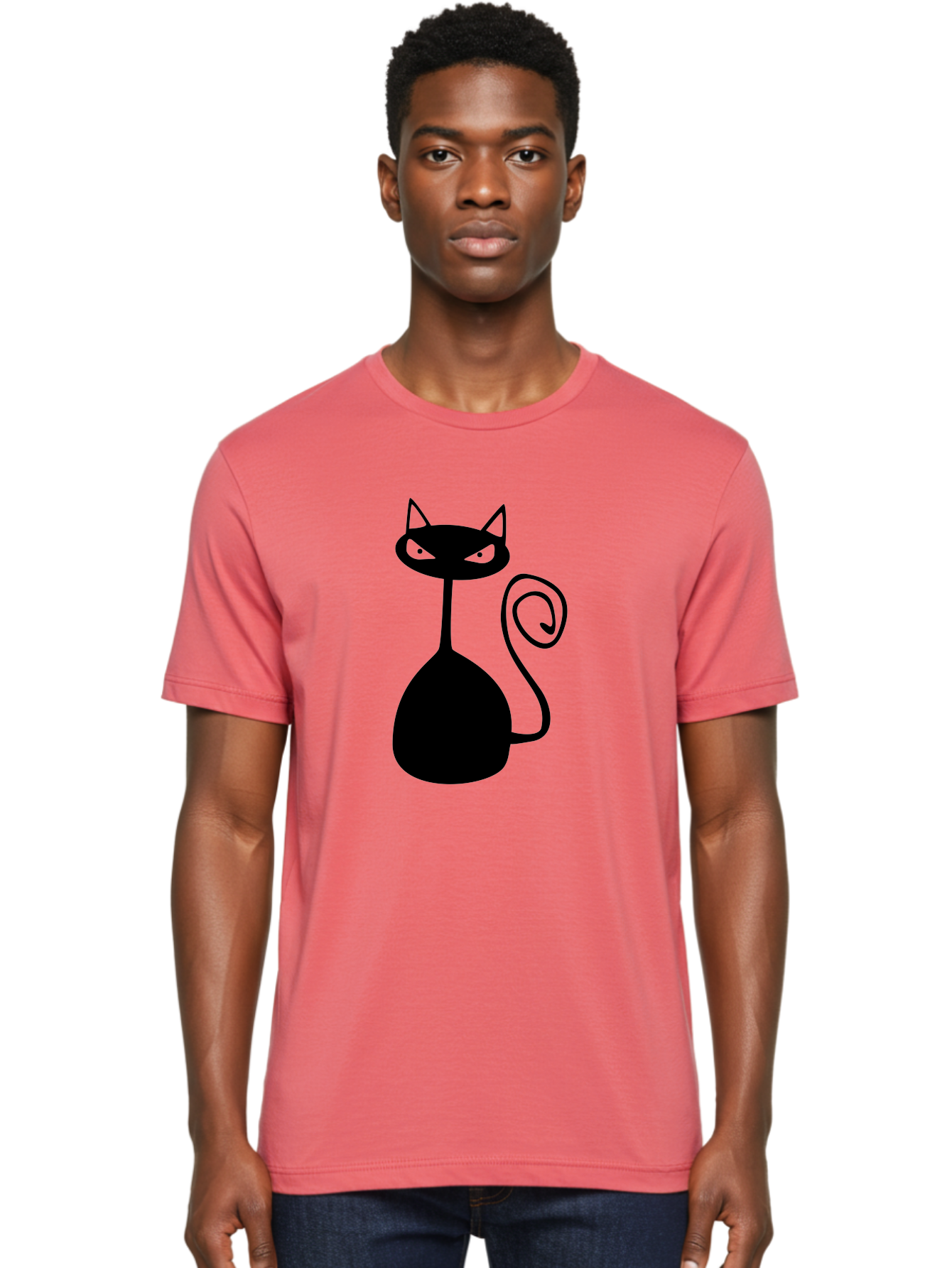 Black-Cat Men'S Graphic Tee, 100% Cotton, Comfortable Casual Summer Wear, Machine Washable, Black Cat Silhouette, Evil Cat, Green Eyes, Cartoon Style, Minimalist Design, Simple Shapes, Whimsical Art, Feline Illustration, Spooky Cat, Aab205 6